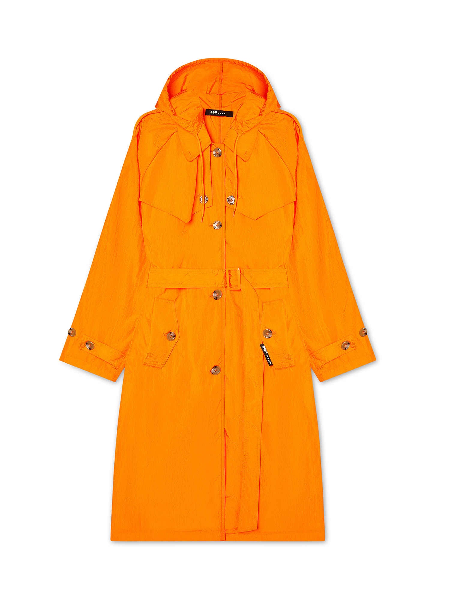 Trench con cappuccio e cintura, Arancione, large image number 0