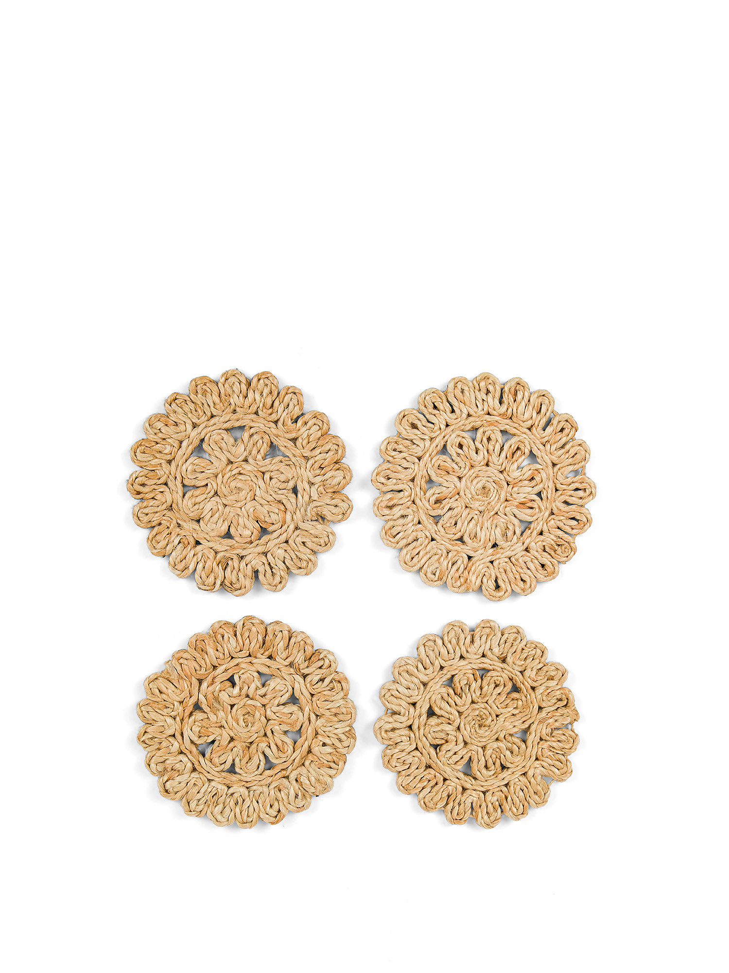Set of 4 hand woven jute coasters., Natural, large image number 0
