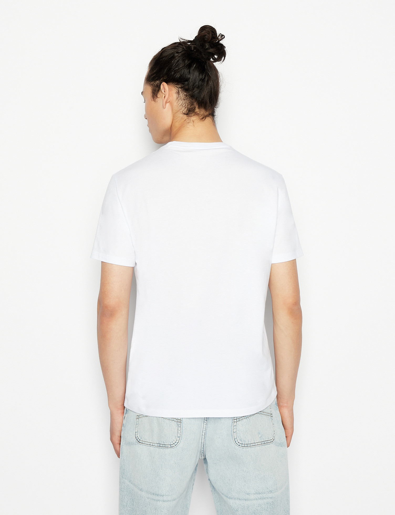 Armani Exchange - T-shirt regular fit in cotone organico con logo, Bianco, large image number 4