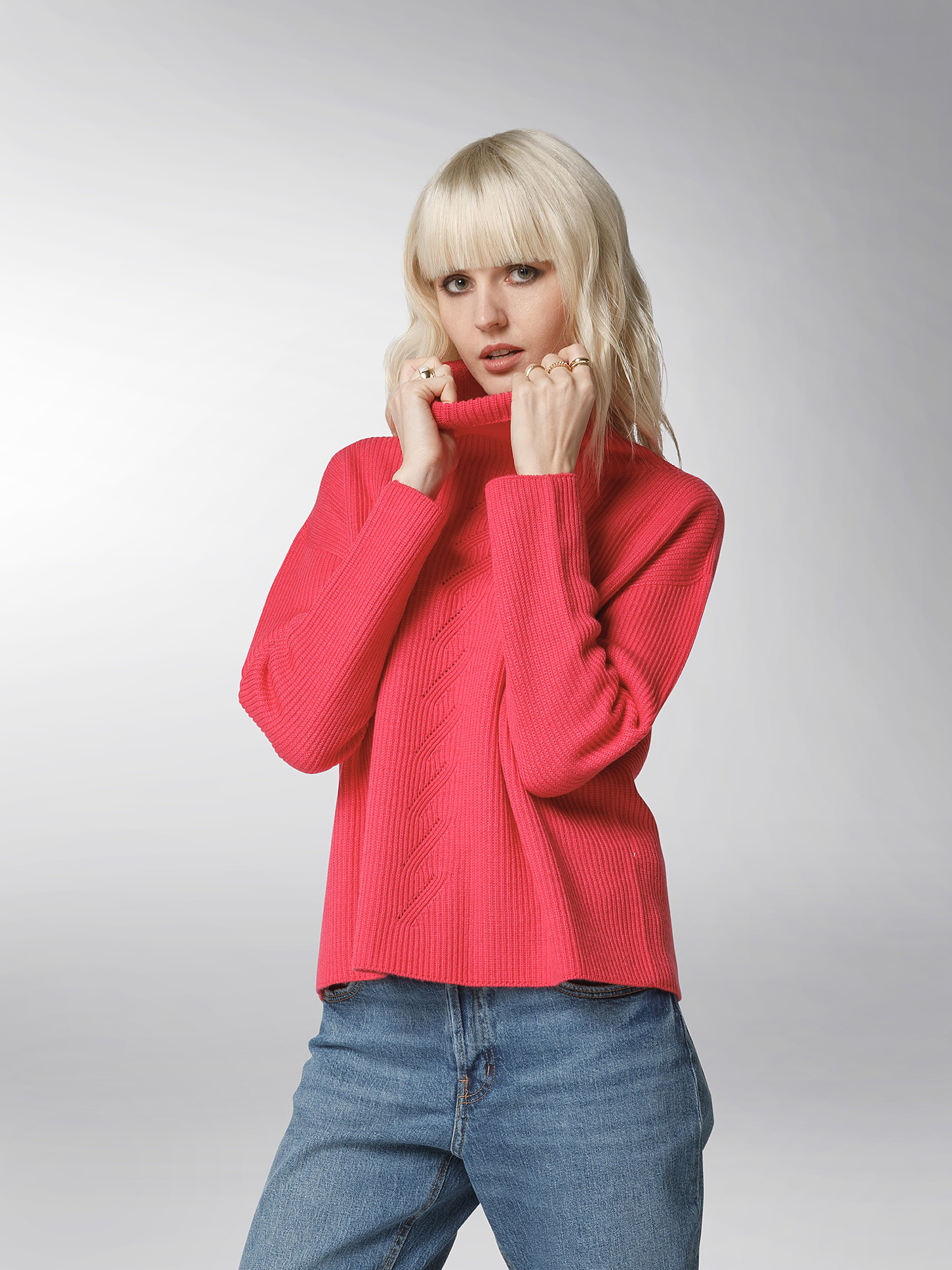 K Collection - Turtleneck pullover in extrafine wool, Pink Fuchsia, large image number 3