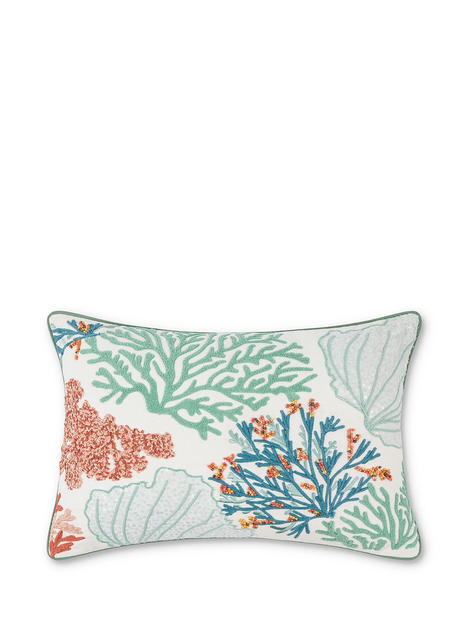 Cotton cushion with coral embroidery 35x50cm, Light Blue, large image number 0