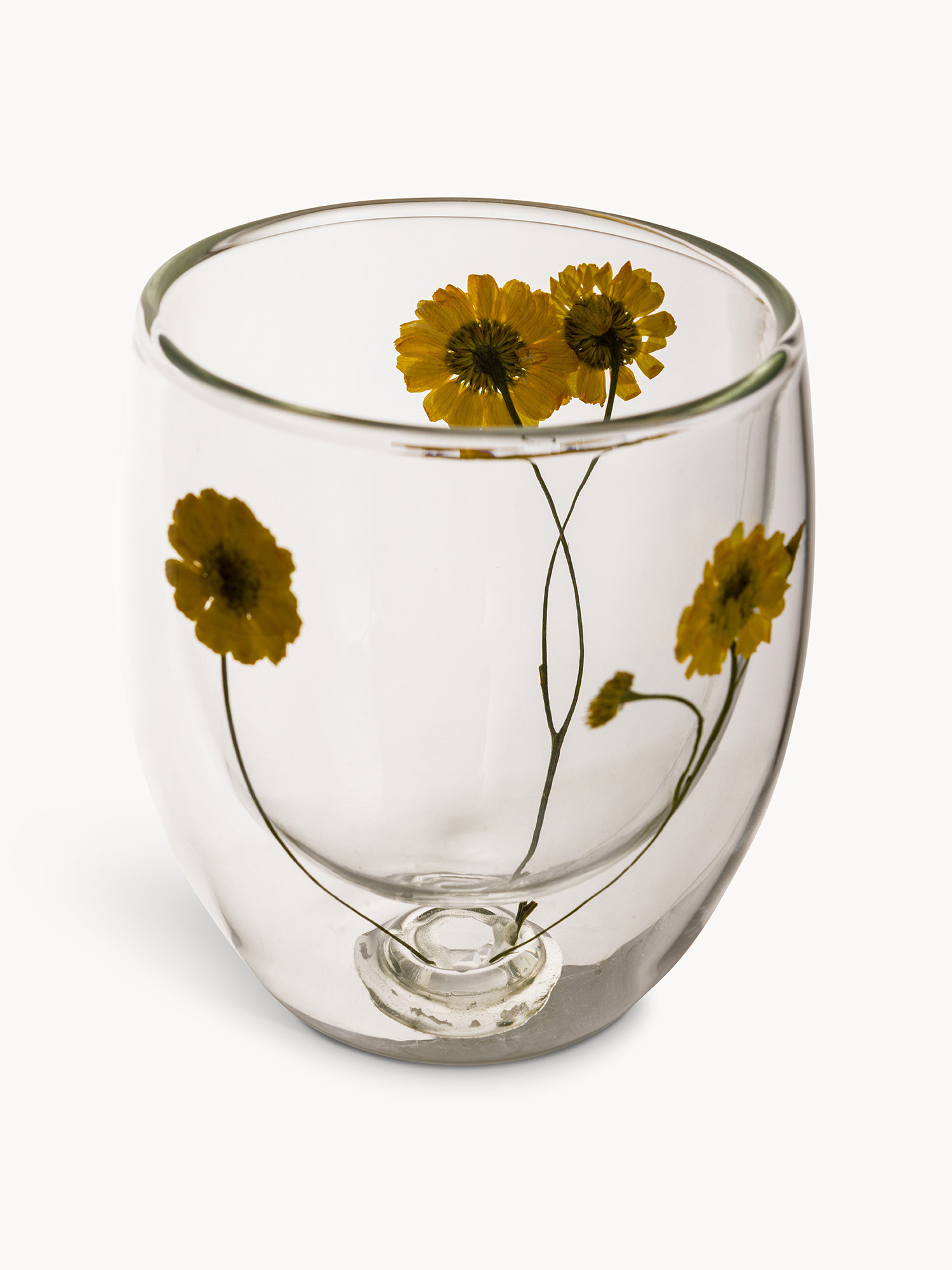 Bicchiere in vetro borosilicato doppio con fiori, Trasparente, large image number 1