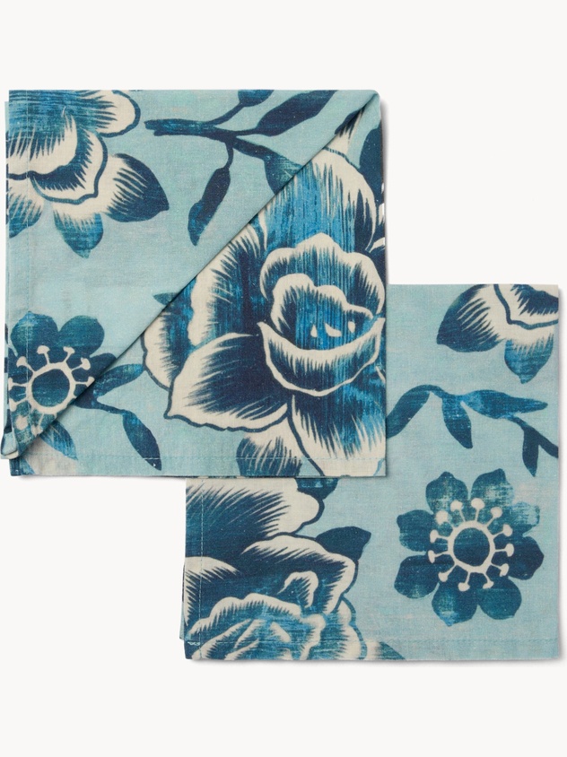 Set 2 tovaglioli in misto lino con stampa floreale