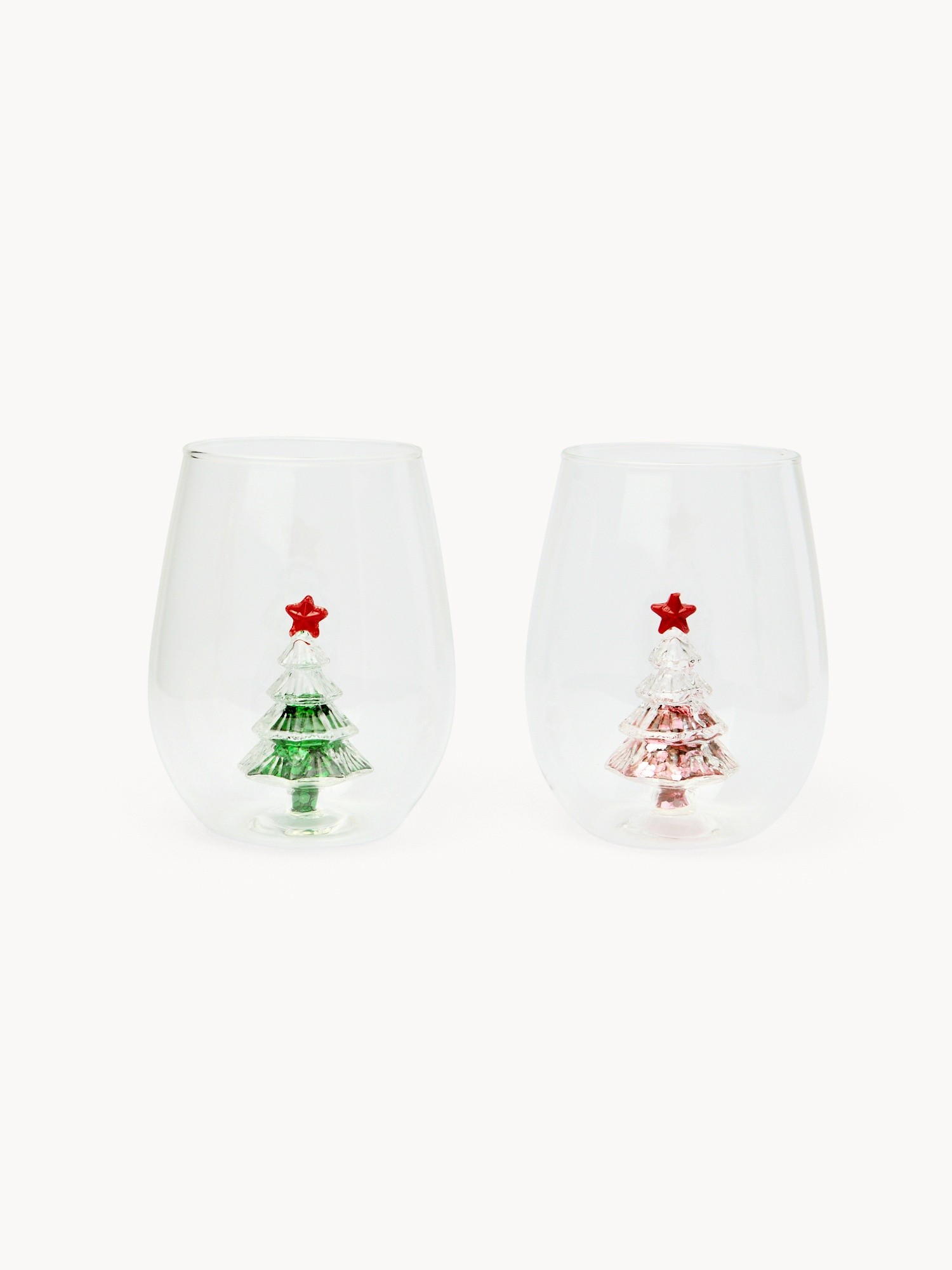 Borosilicate glass tumblers with sequined tree details, Transparent, large image number 0