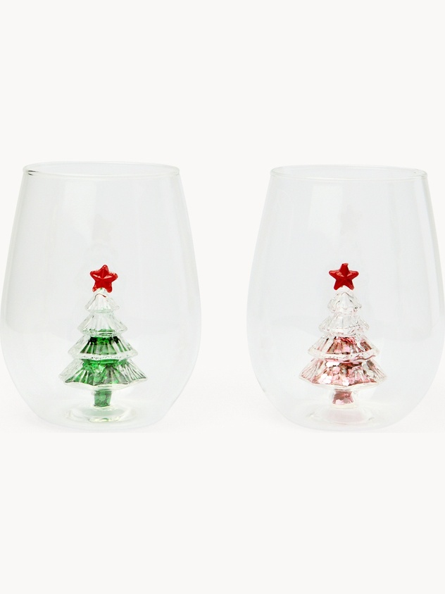 Bicchieri in vetro borosilicato dettaglio alberi paillettes
