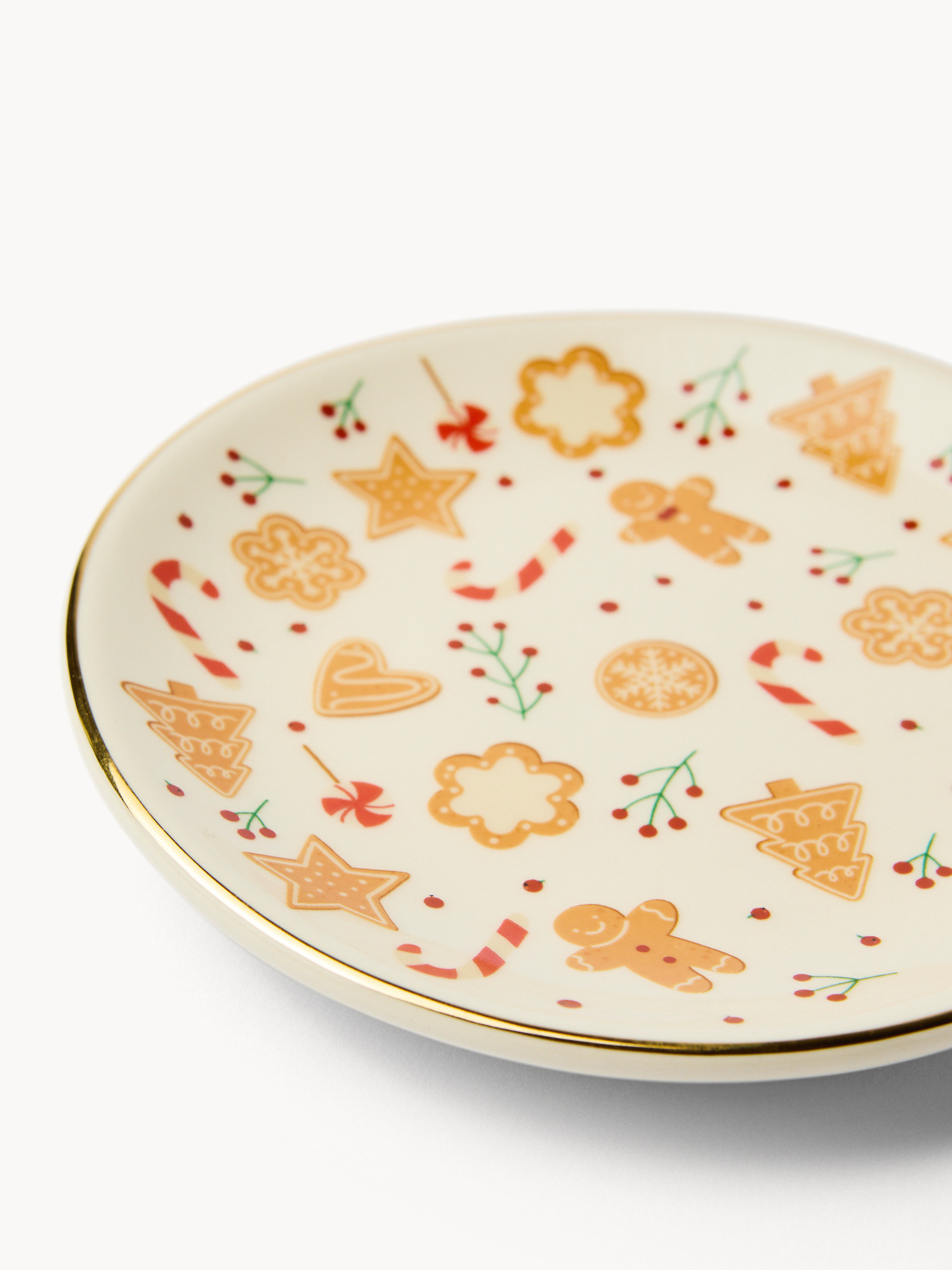 Piatto pane in stoneware motivo gingerbread, Bianco, large image number 1