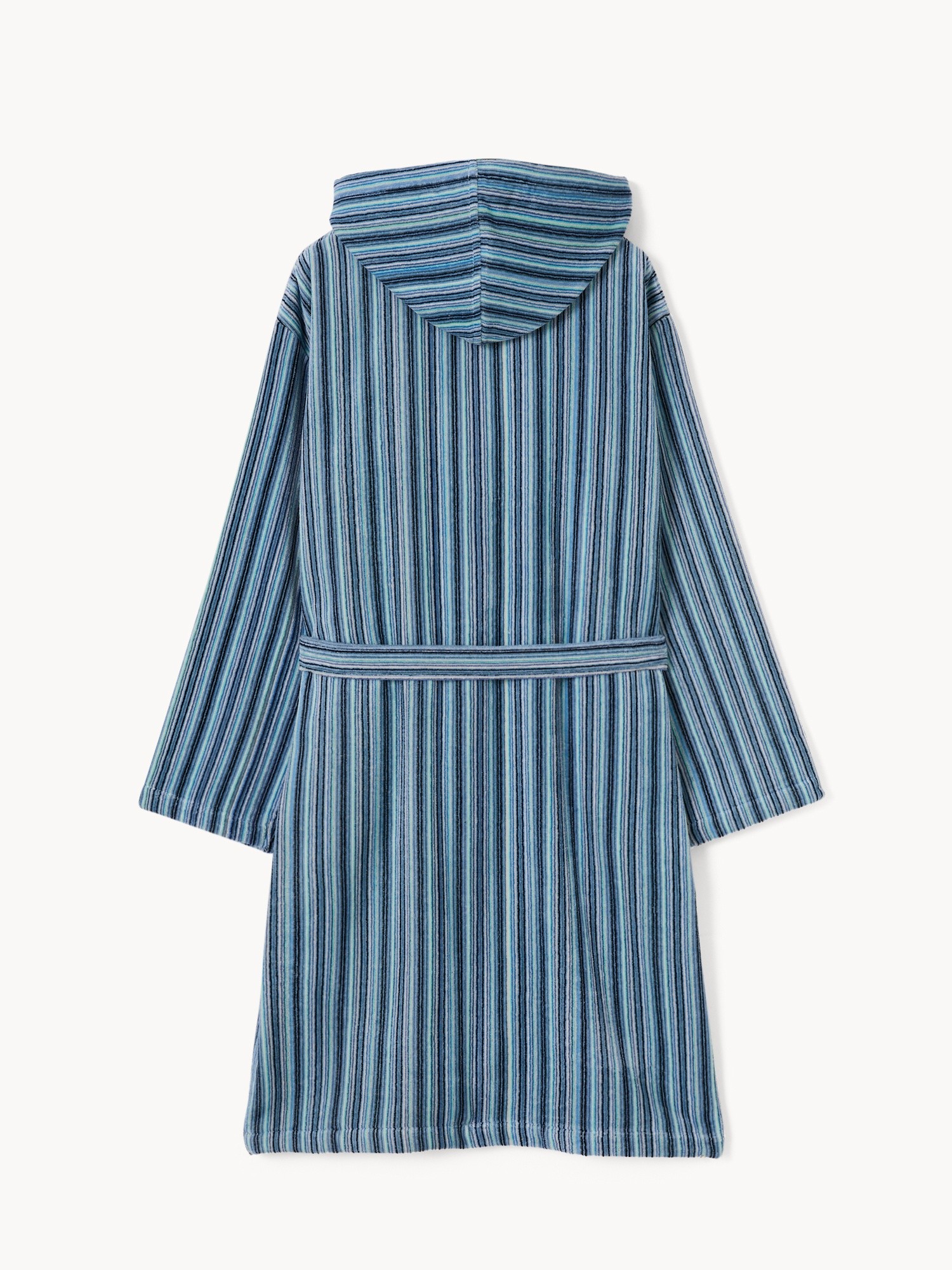 Pure cotton velour bathrobe with striped jacquard weave - Discounted price, Blue, large image number 1