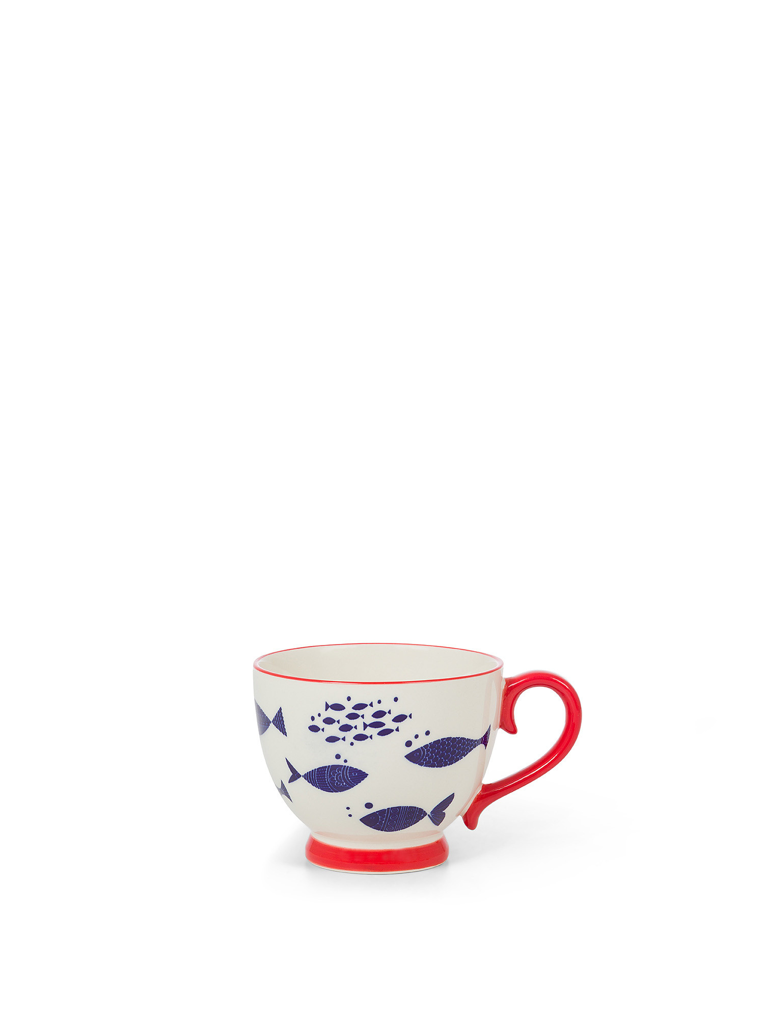 Stoneware breakfast cup with fish decoration, Blue/Red, large image number 0