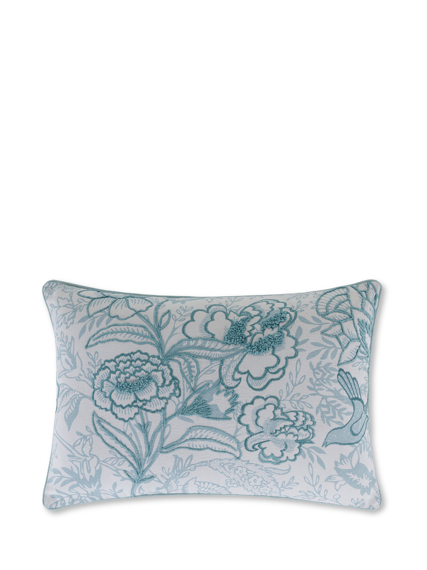 Cuscino con fiori ricamati in rilievo 35x50 cm, Azzurro, large image number 0