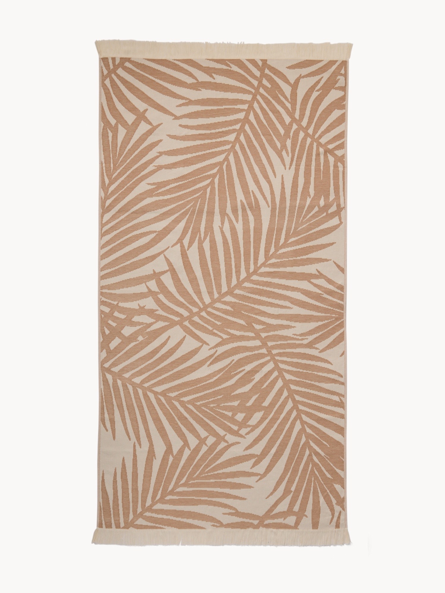 Telo mare hammam in cotone jacquard fantasia a foglie, Bianco/Beige, large image number 0