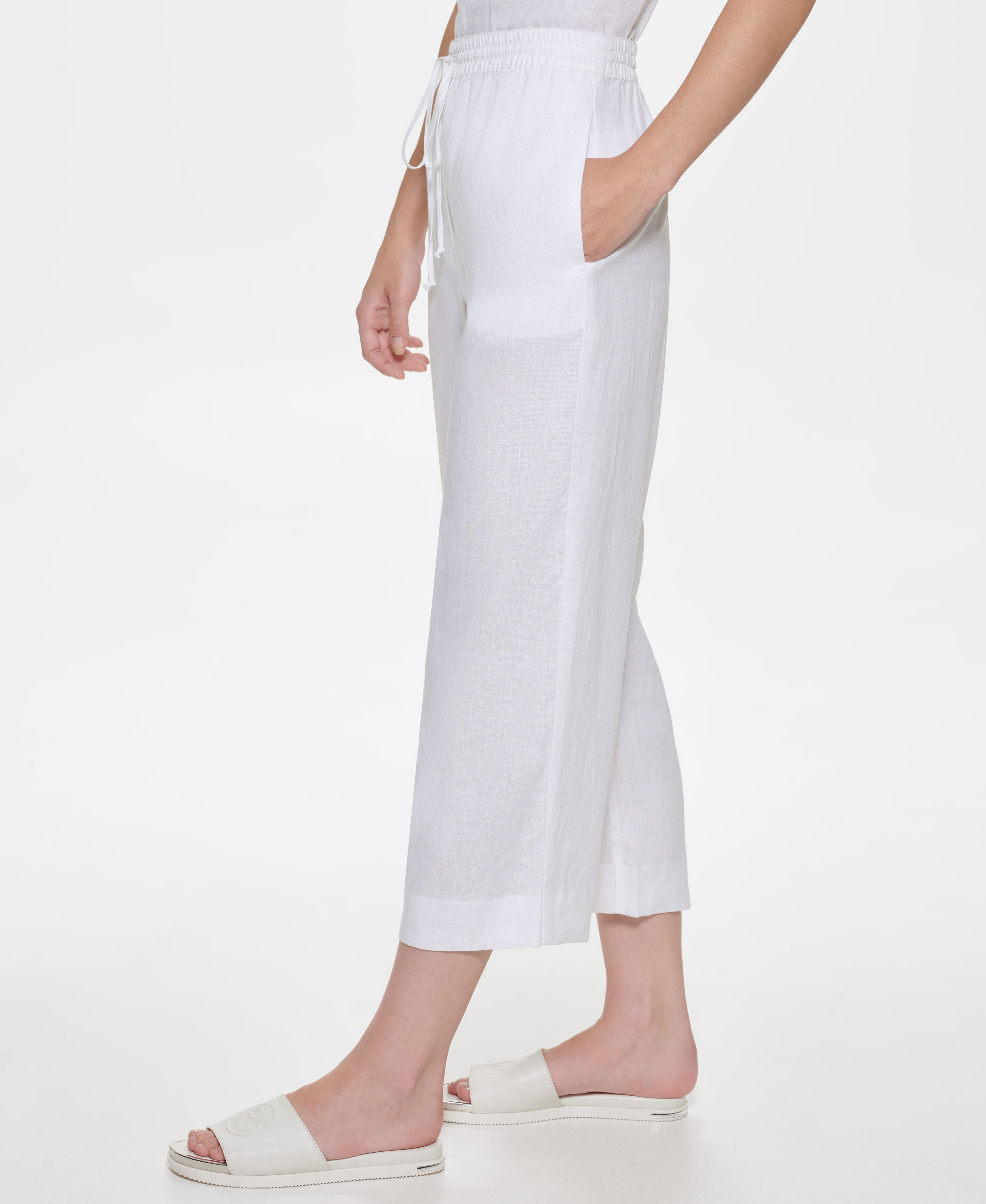 Pantalone a gamba ampia in lino, Bianco, large image number 4