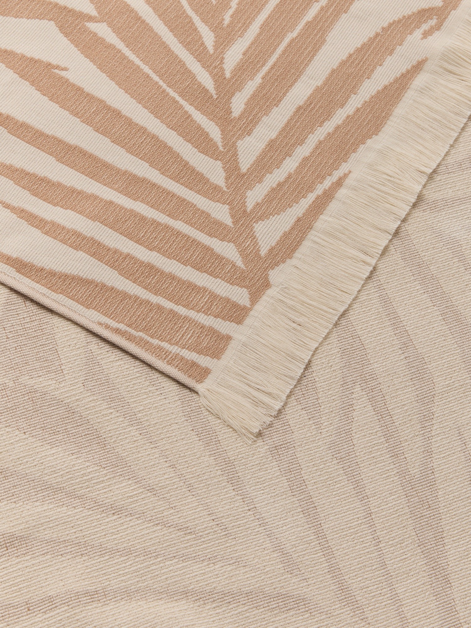 Telo mare hammam in cotone jacquard fantasia a foglie, Bianco/Beige, large image number 1