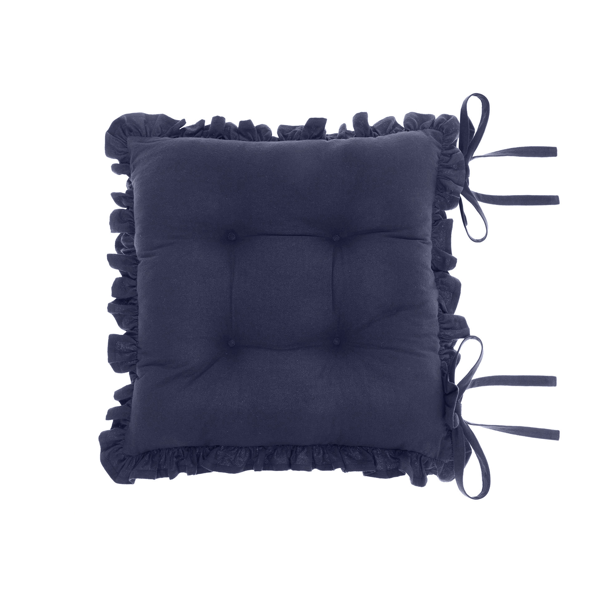 Cuscino da sedia puro cotone garment washed bordo volant, Blu scuro, large image number 0
