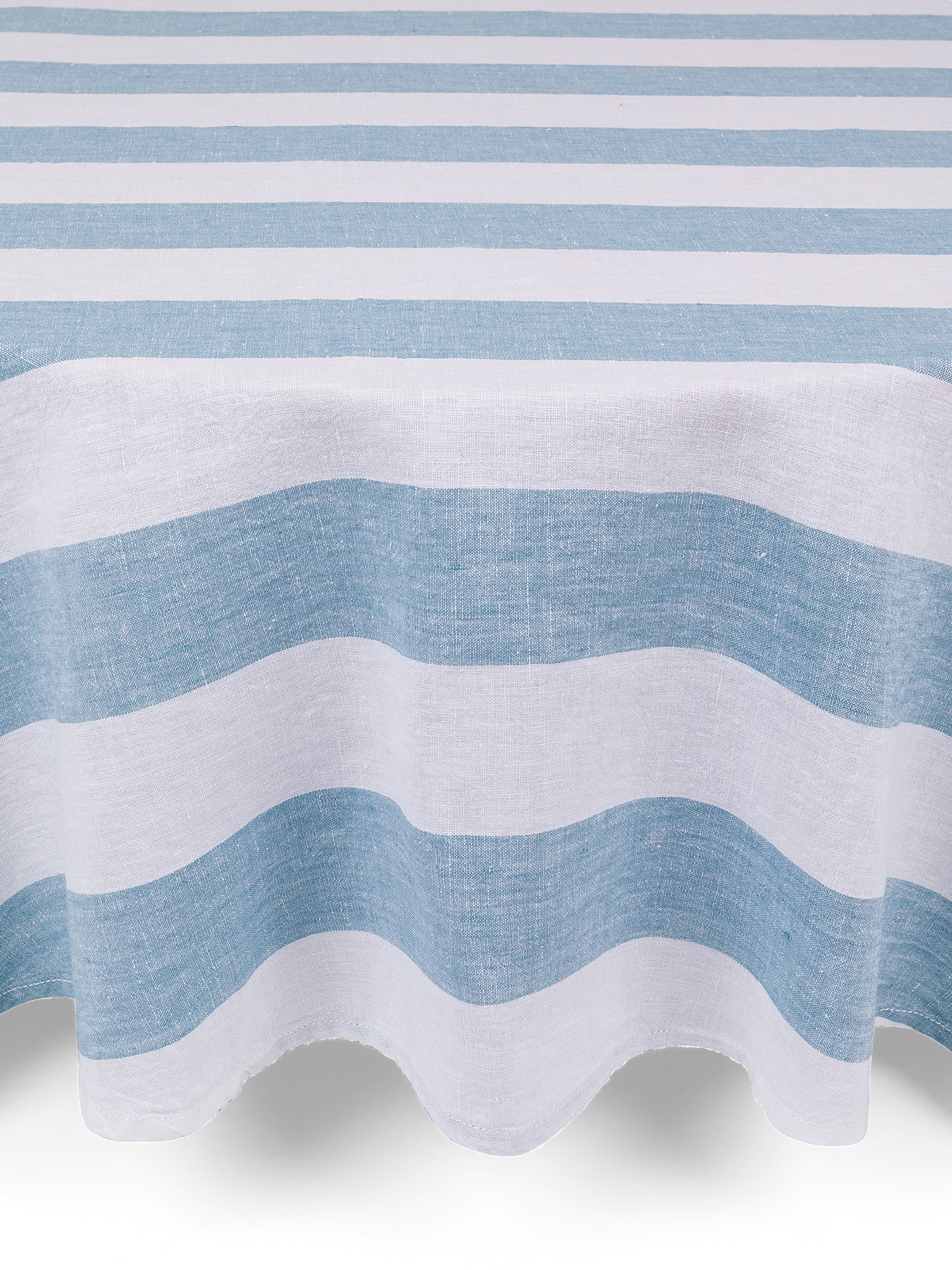 Pure washed linen round striped tablecloth, Light Blue, large image number 0