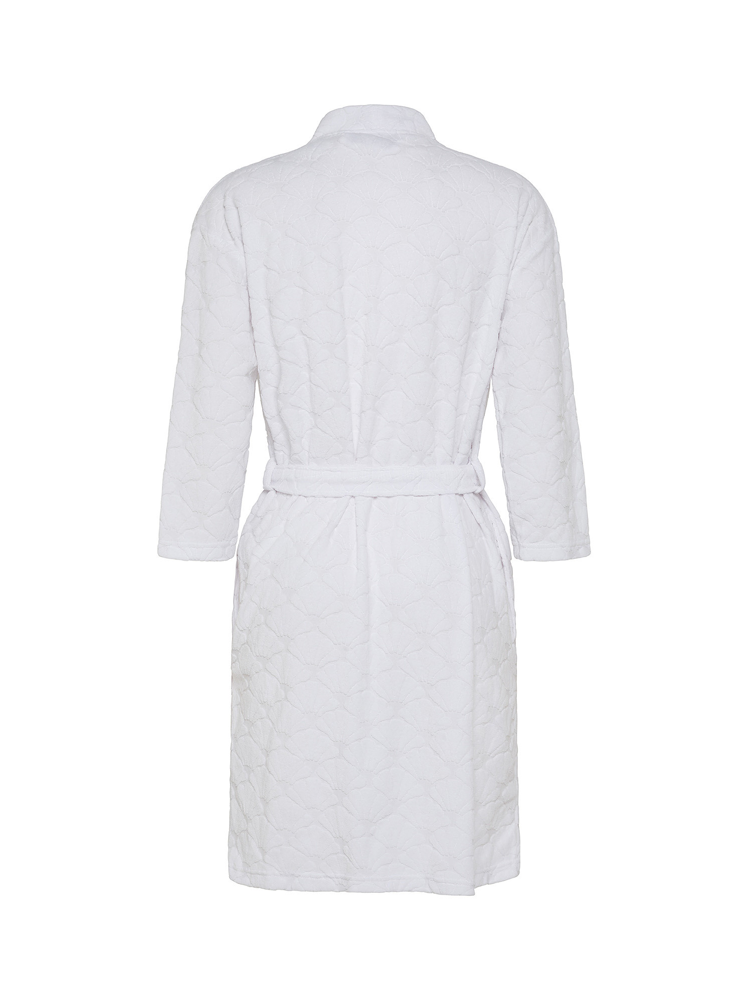 Terry cotton dressing gown with fans motif, White, large image number 1