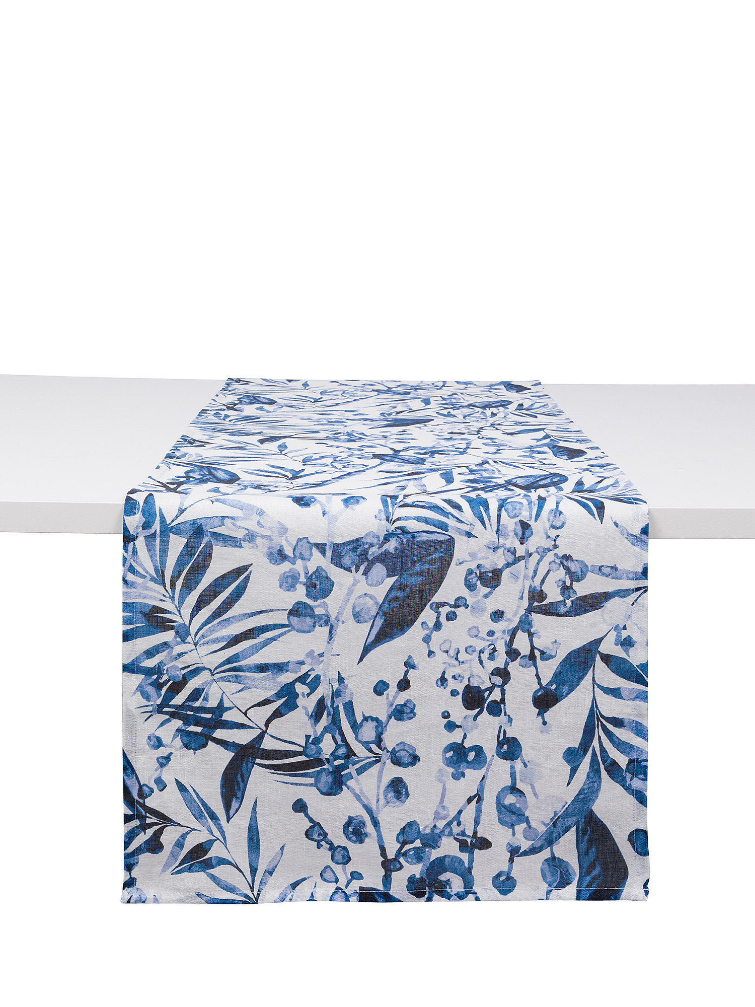 Floral print linen runner, Blue, large image number 0