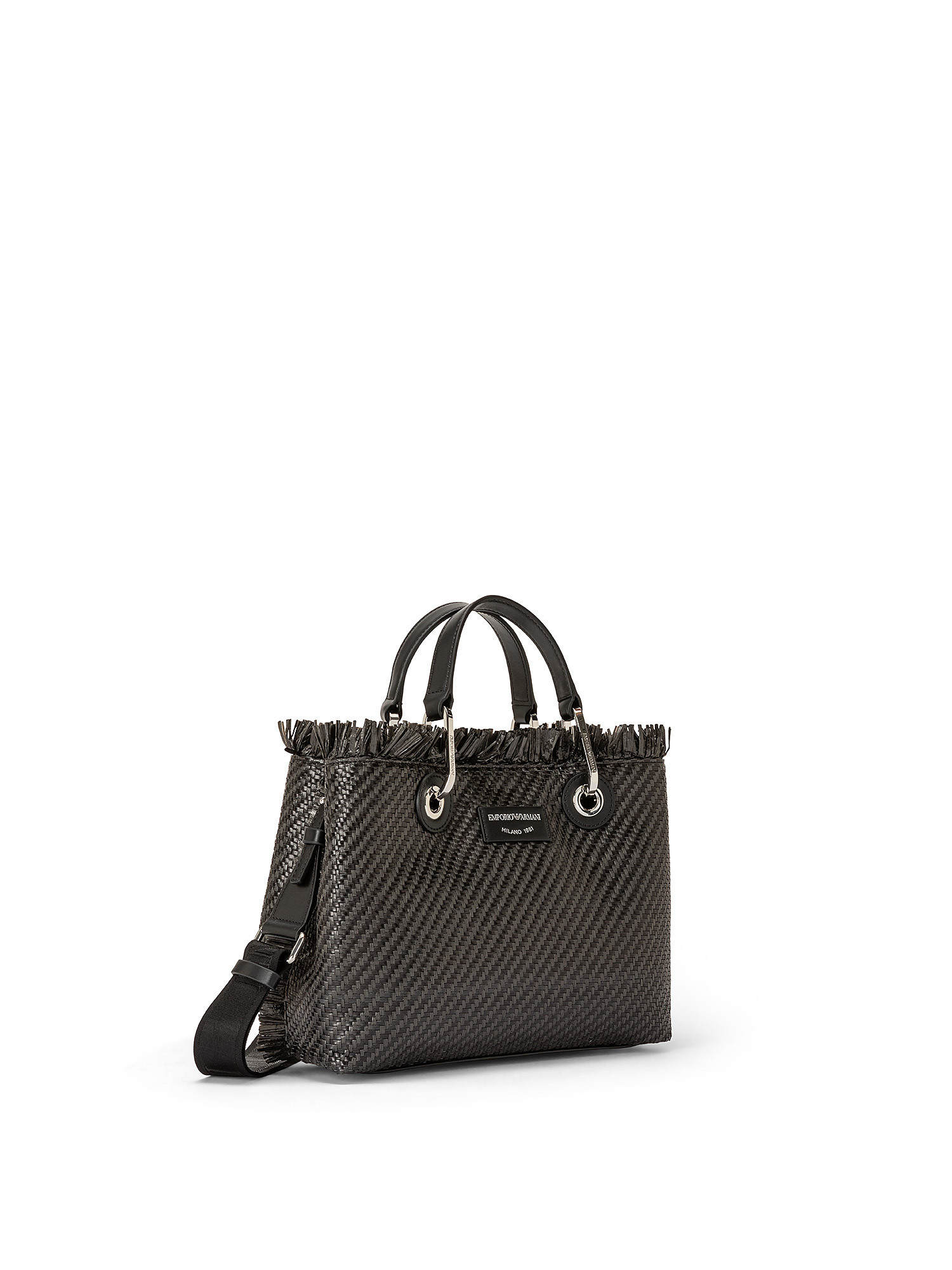 Shopping bag in paglia intrecciata, Black, large image number 1