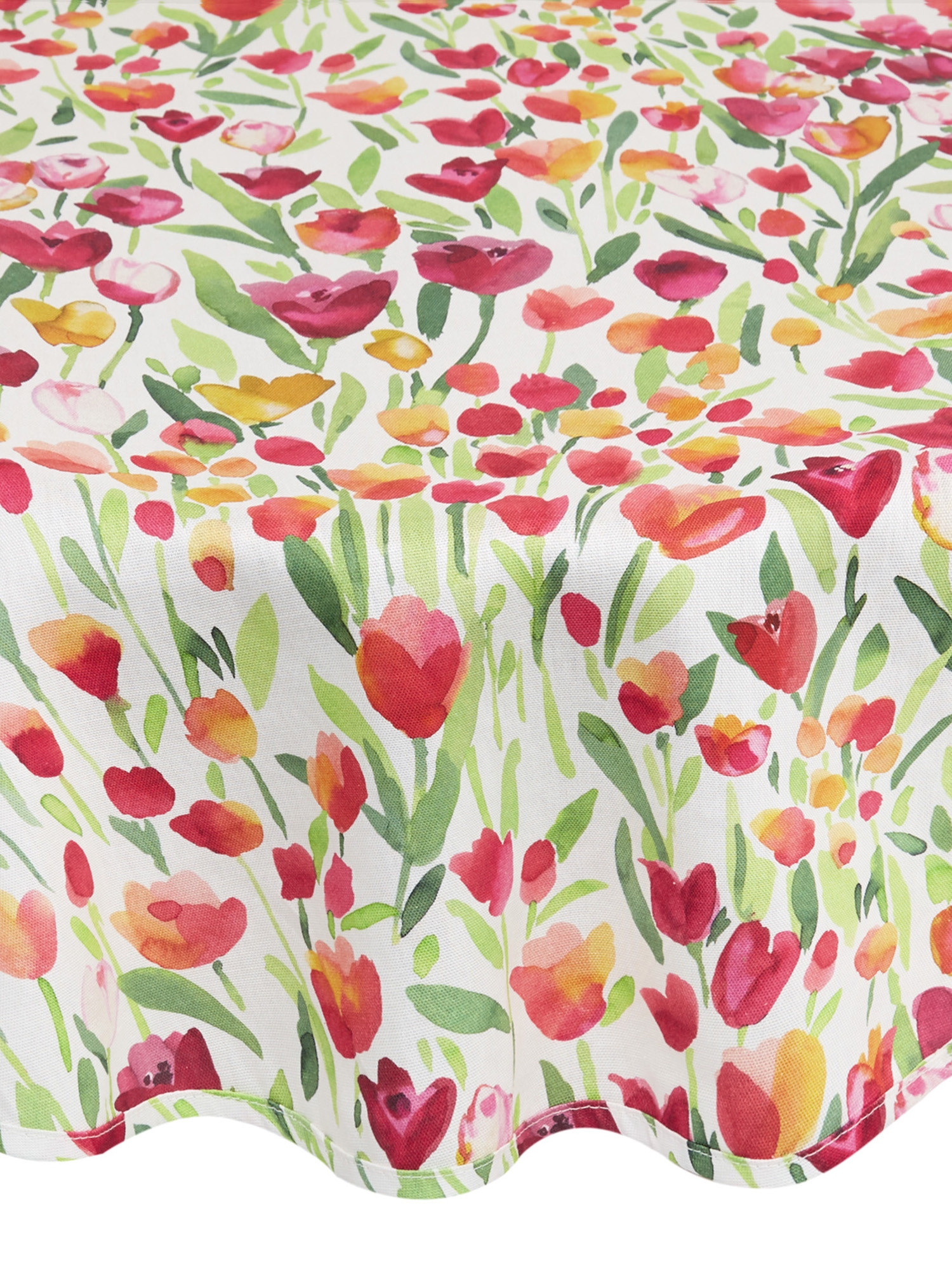 Round cotton panama tablecloth with tulip print, Multicolor, large image number 0
