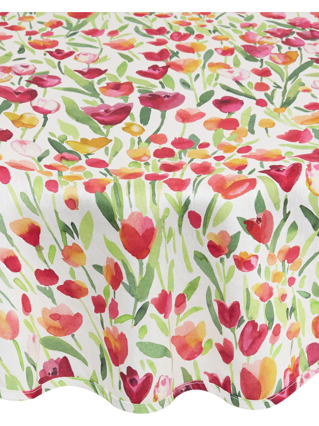 Tovaglia rotonda panama di cotone stampa tulipani