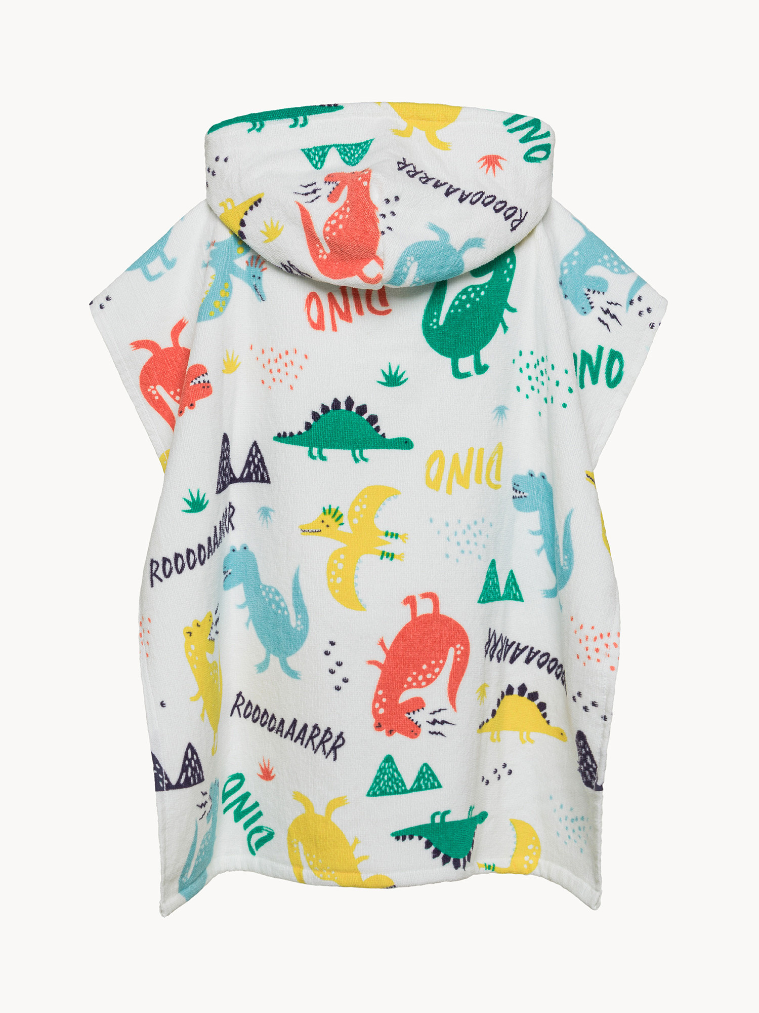 Baby poncho in pure cotton with dinosaur print, Multicolor, large image number 1