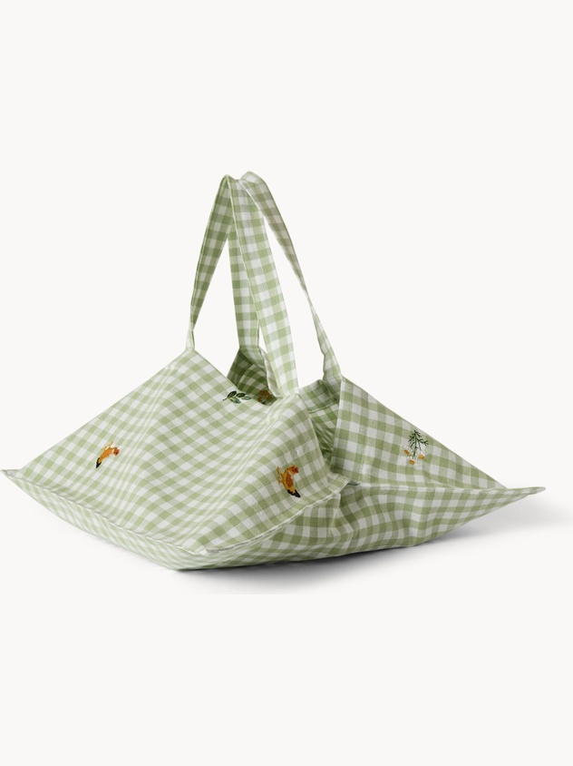 Borsa porta torta in cotone vichy ricamata