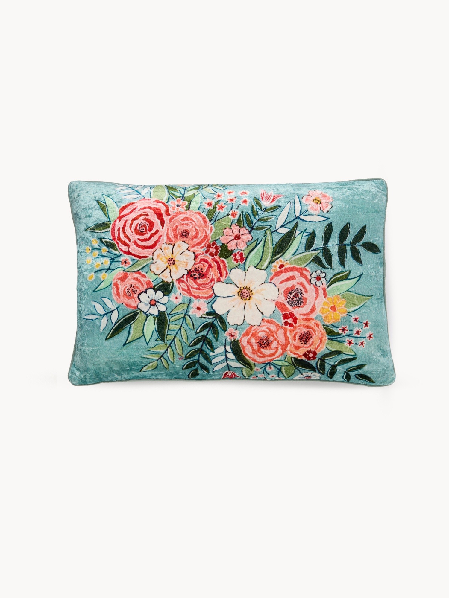 Floral print velvet cushion 40x60cm, Light Blue, large image number 0