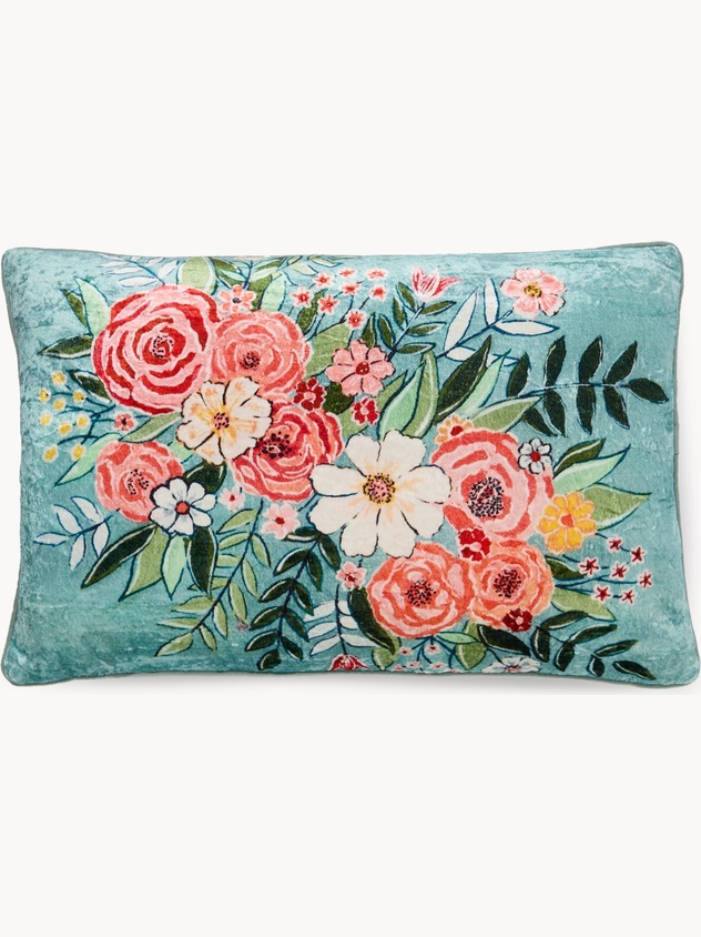 Floral print velvet cushion 40x60cm