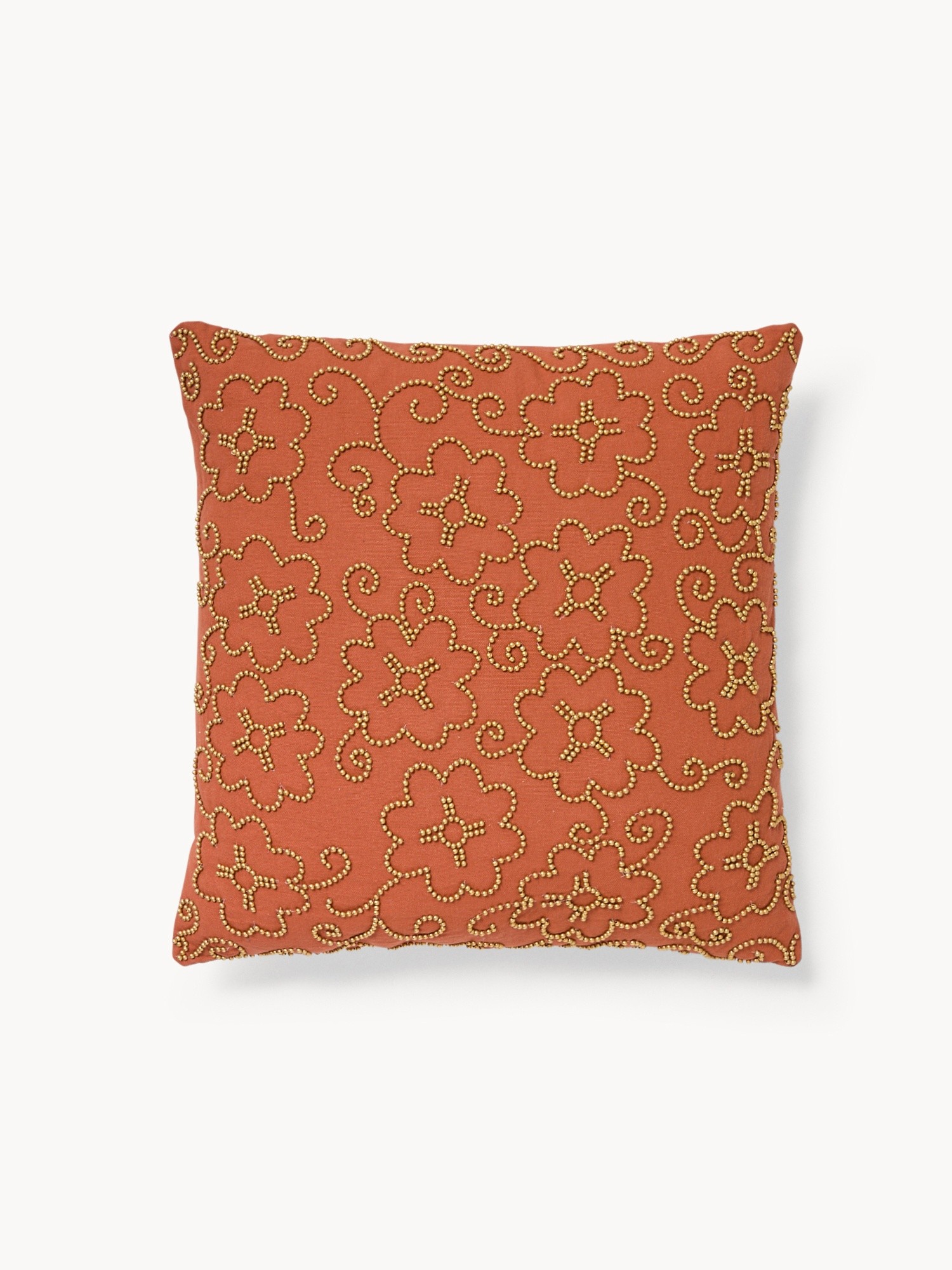 Cuscino in puro cotone con applicazione borchie 45x45cm - Prezzo di lancio, Marrone, large image number 0