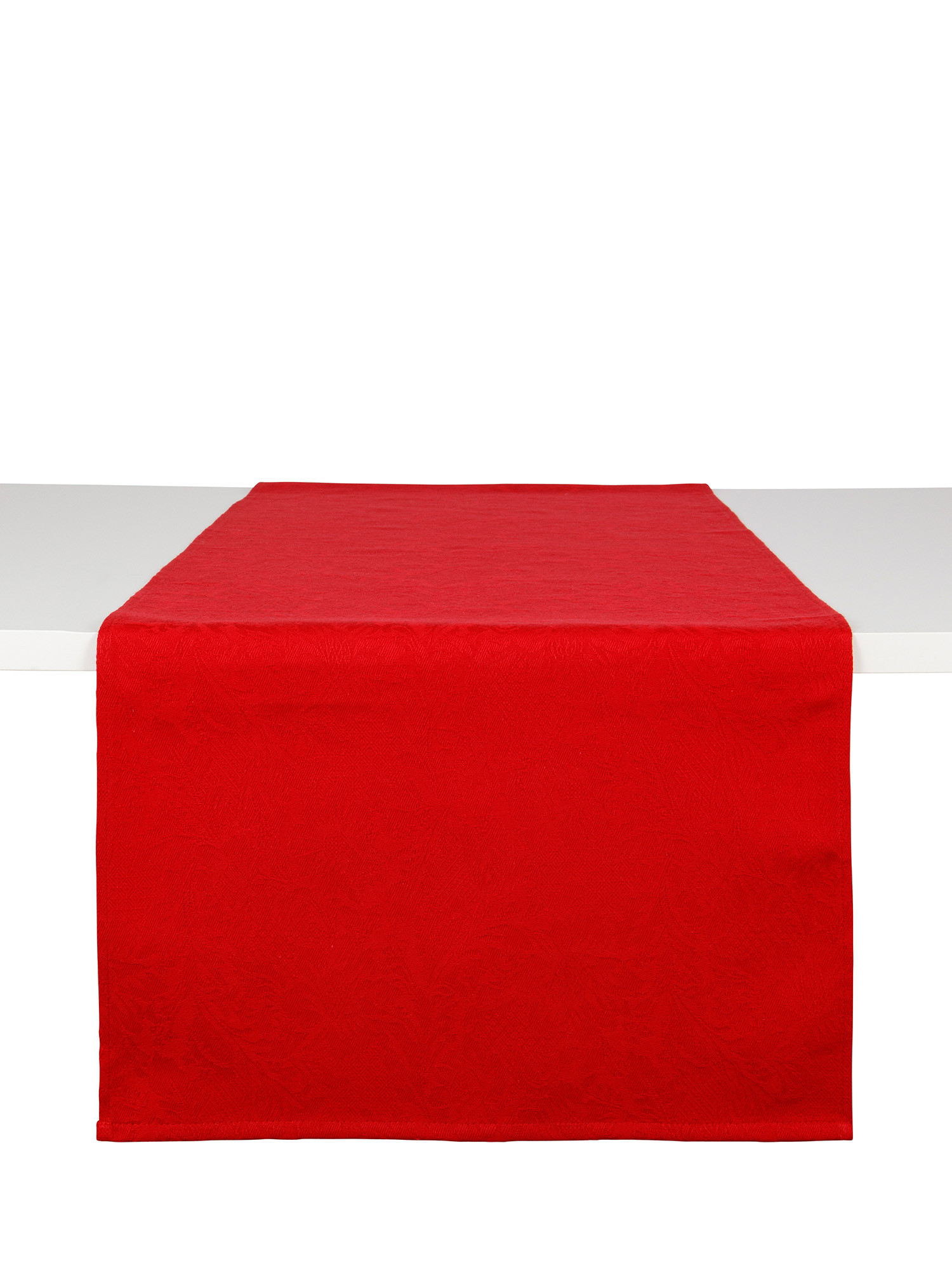 Solid color cotton table runner with jacquard weave, Red, large image number 0