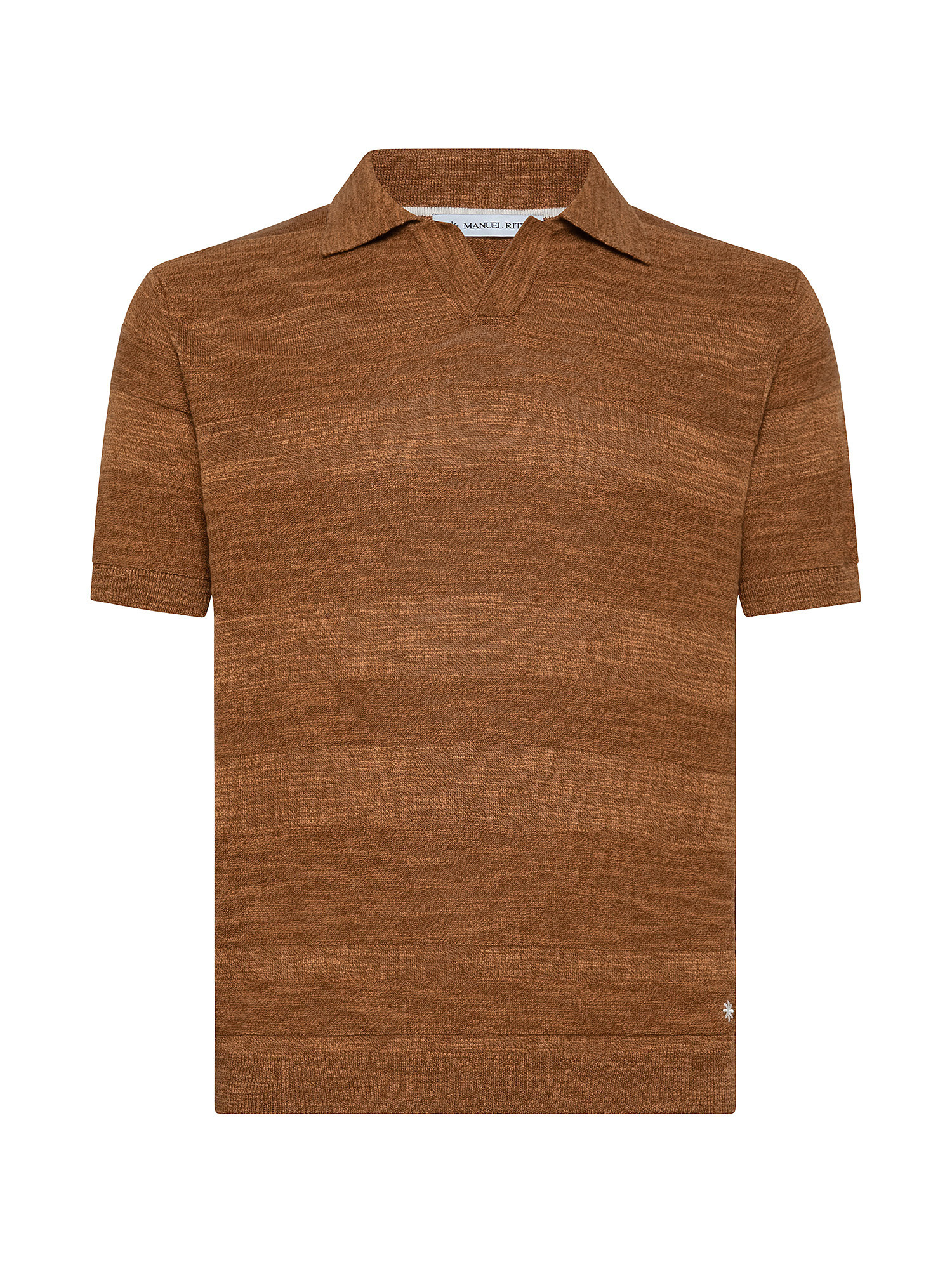 Cotton blend knitted polo shirt, Brown, large image number 0