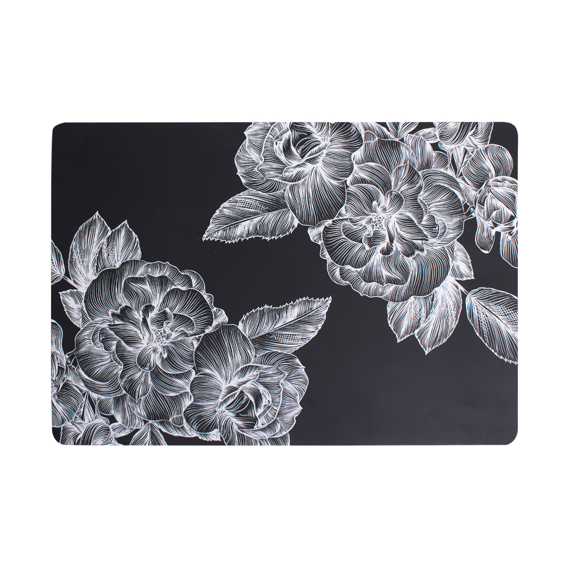 PVC table mat with flower design, Black, large image number 0