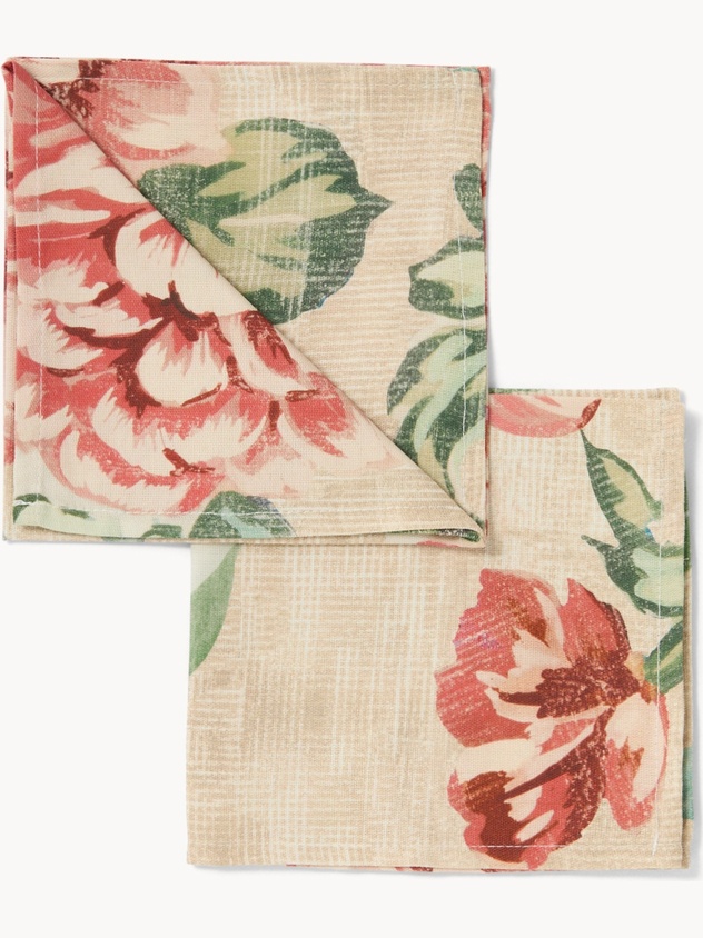 Set of 4 Cotton Panama Napkins with Floral Print - Discounted Price