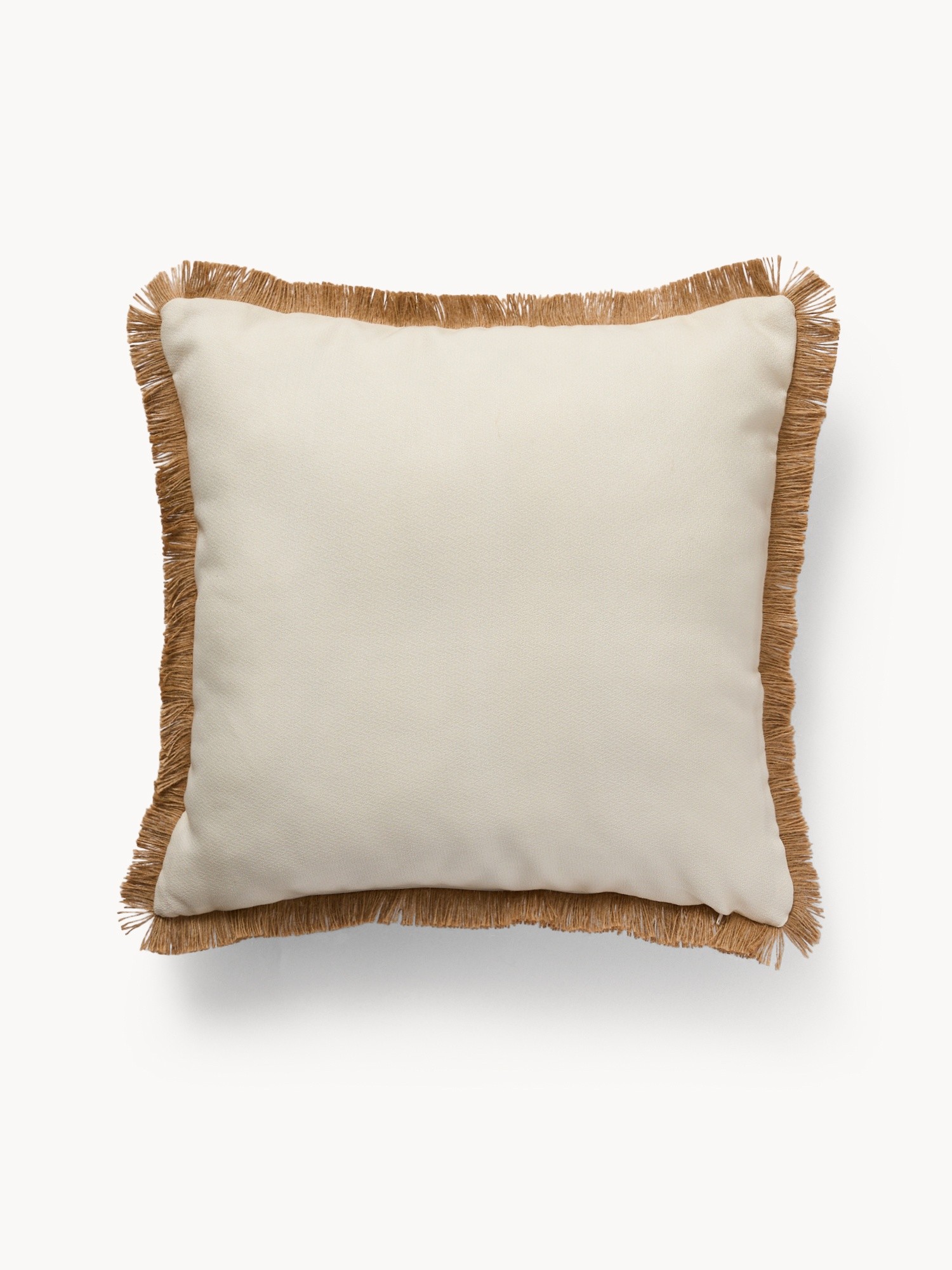 Cuscino con stampa palma e frangette in juta 45x45cm, Giallo miele, large image number 0