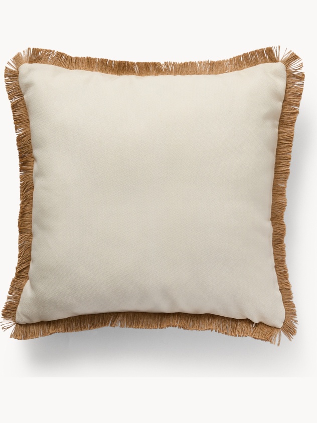 Cuscino con stampa palma e frangette in juta 45x45cm