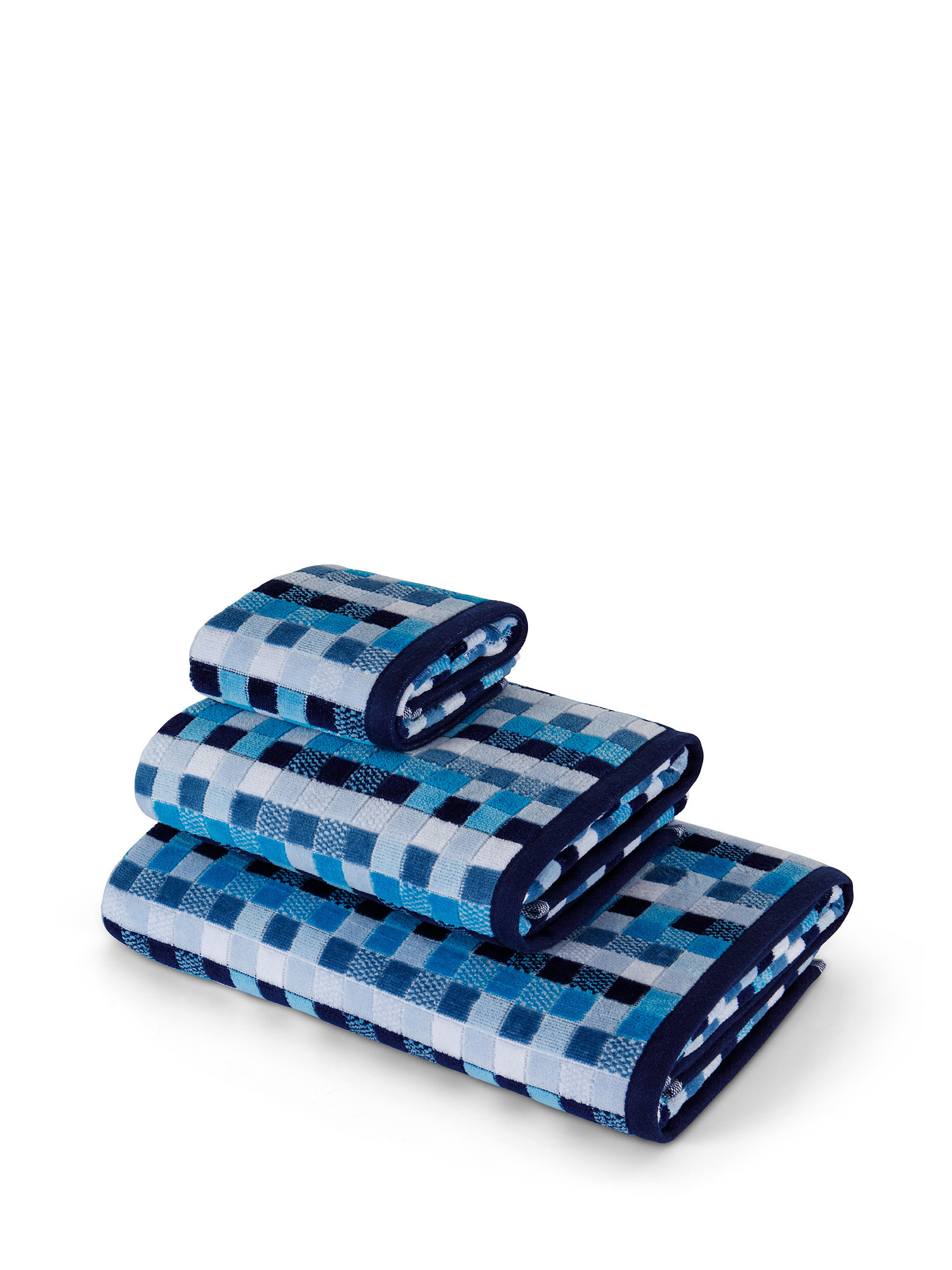 Asciugamano cotone velour motivo a mosaico, Blu, large image number 0