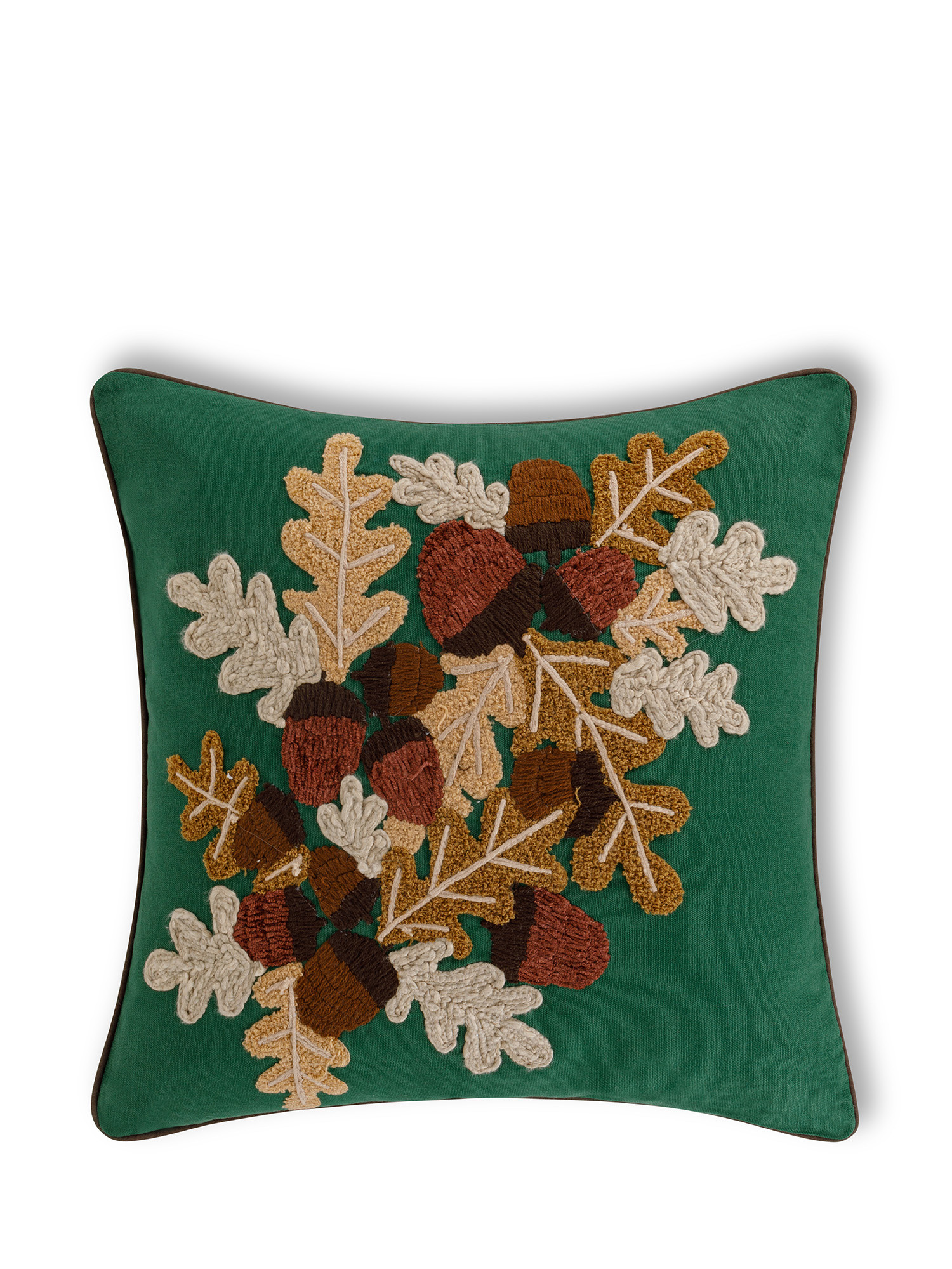 Embroidered cushion with pine cones and leaves 45x45 cm, Multicolor, large image number 0