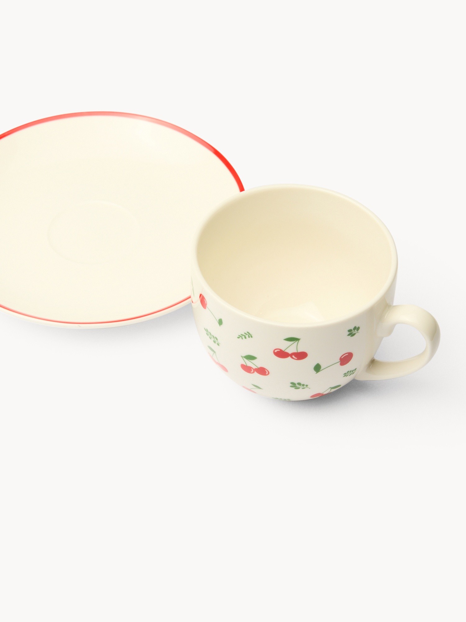 Tazza t&egrave; in new bone china motivo ciliegie - Prezzo di lancio, Bianco, large image number 1