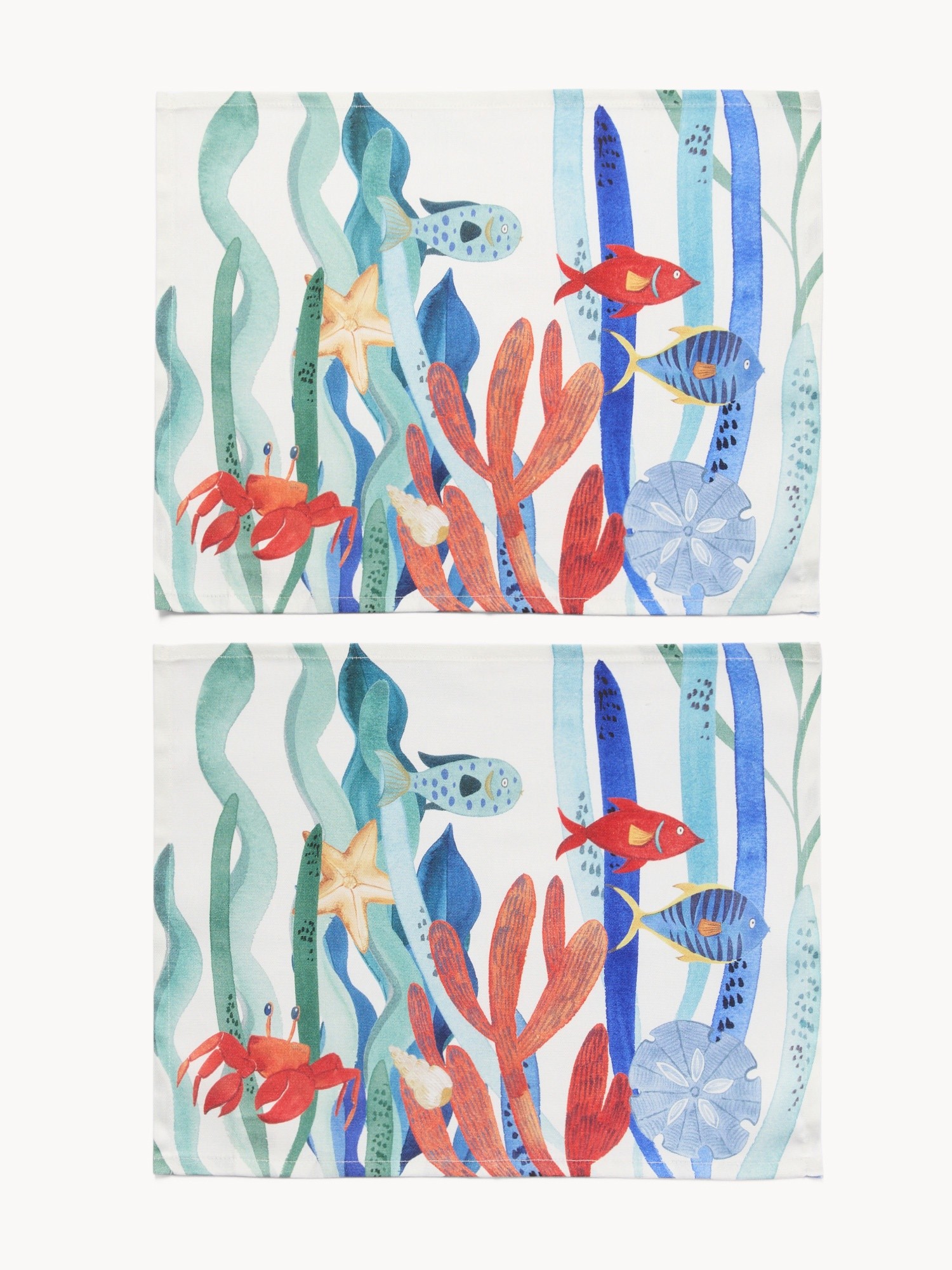 Set of 2 cotton twill placemats with seabed print, Multicolor, large image number 0