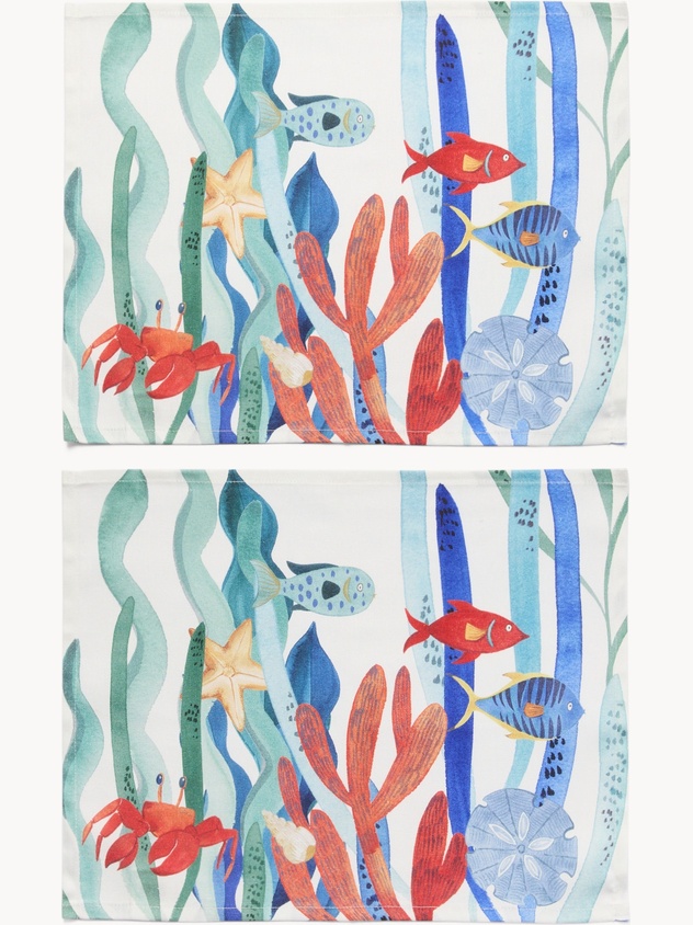 Set of 2 cotton twill placemats with seabed print