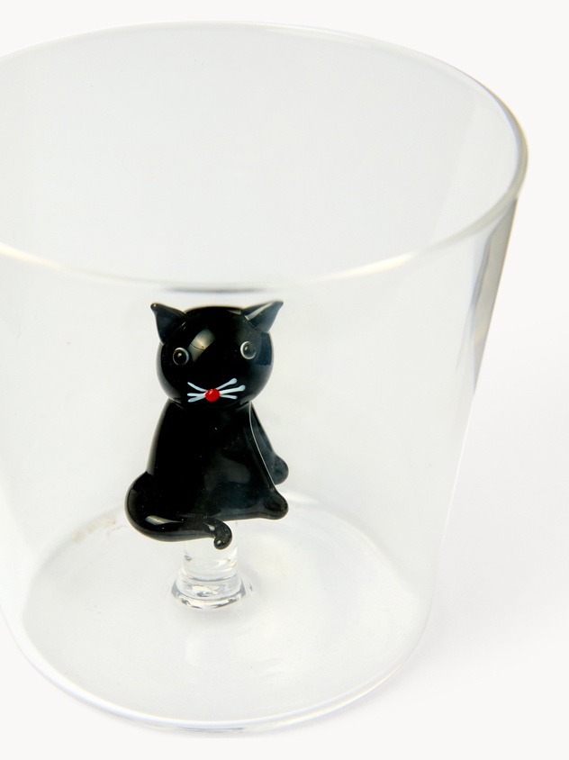 Bicchiere in vetro borosilicato dettaglio gattino