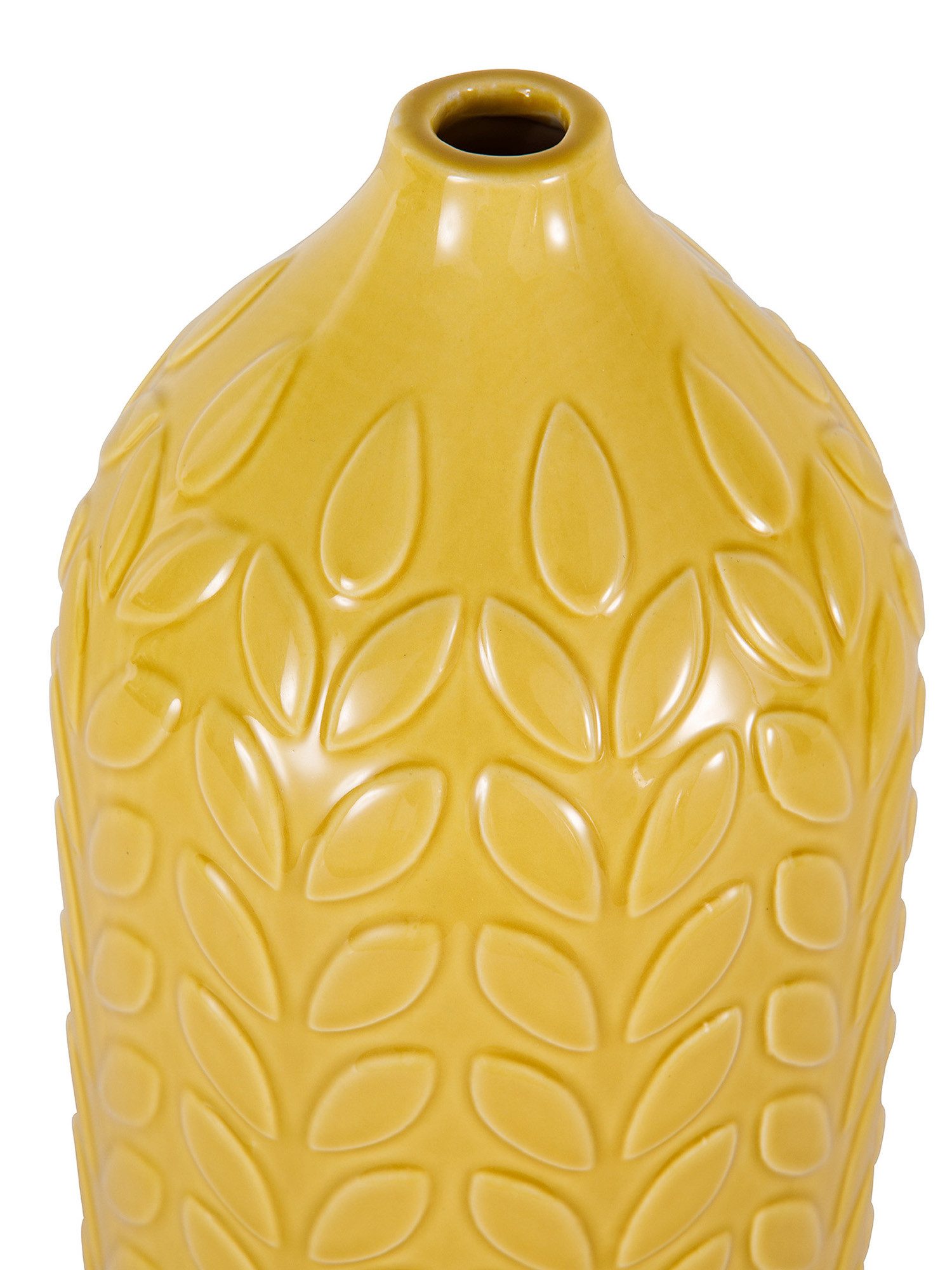 Ceramic vase with leaves decoration, Yellow, large image number 1