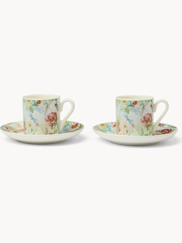 Set of 2 New bone china coffee cups with spring motif