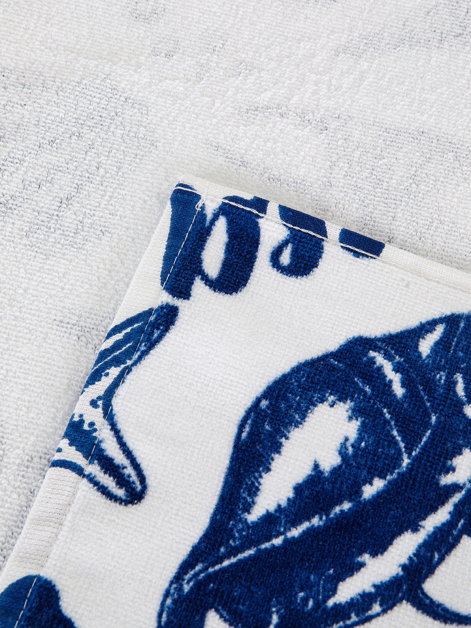 Asciugamano cotone velour motivo marino, Bianco, large