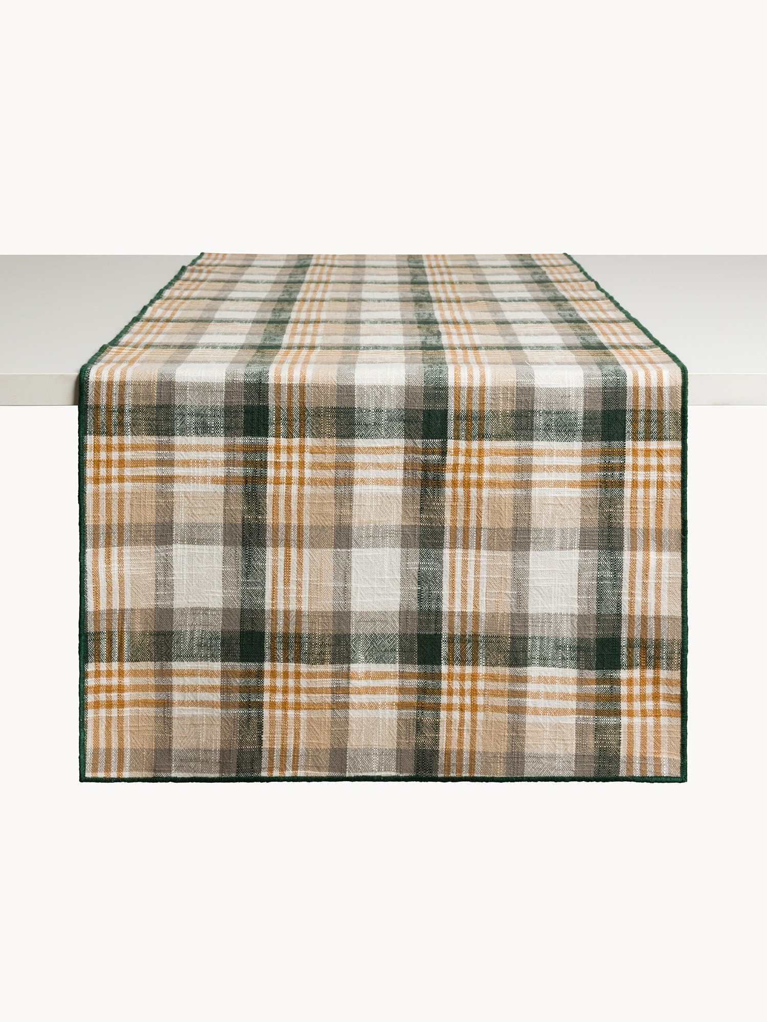 Checkered yarn-dyed table runner, Verde/Naturale, large image number 1