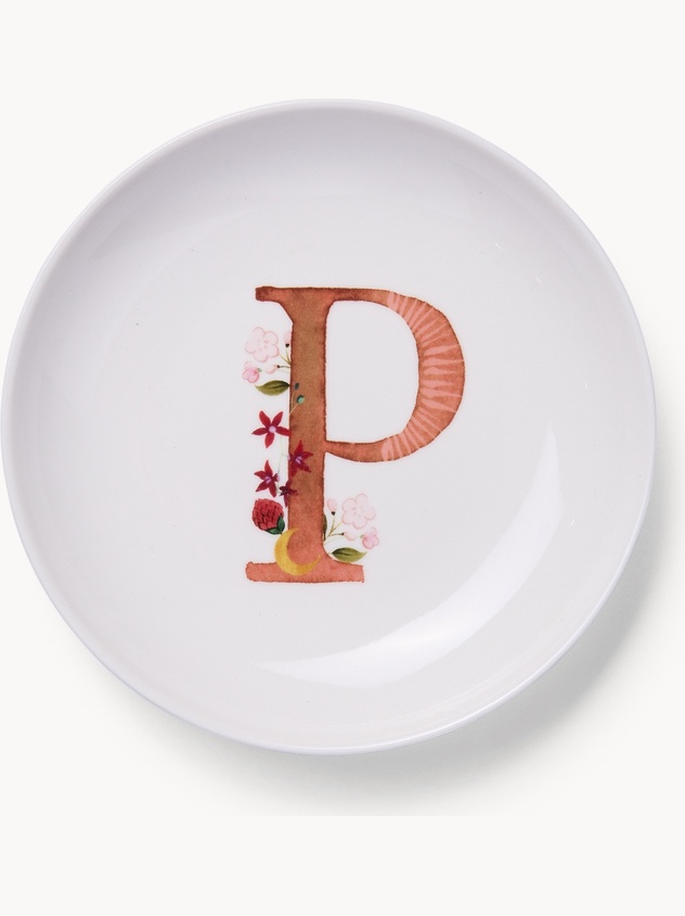 Piattino pane in new bone china lettera P