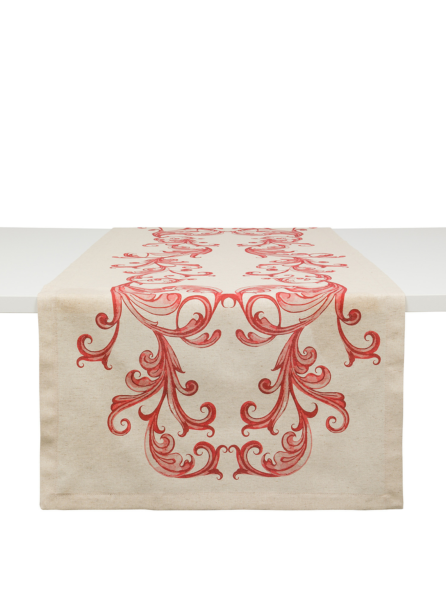 Runner misto lino motivo damasco by Tessitura Randi, Beige chiaro, large image number 0
