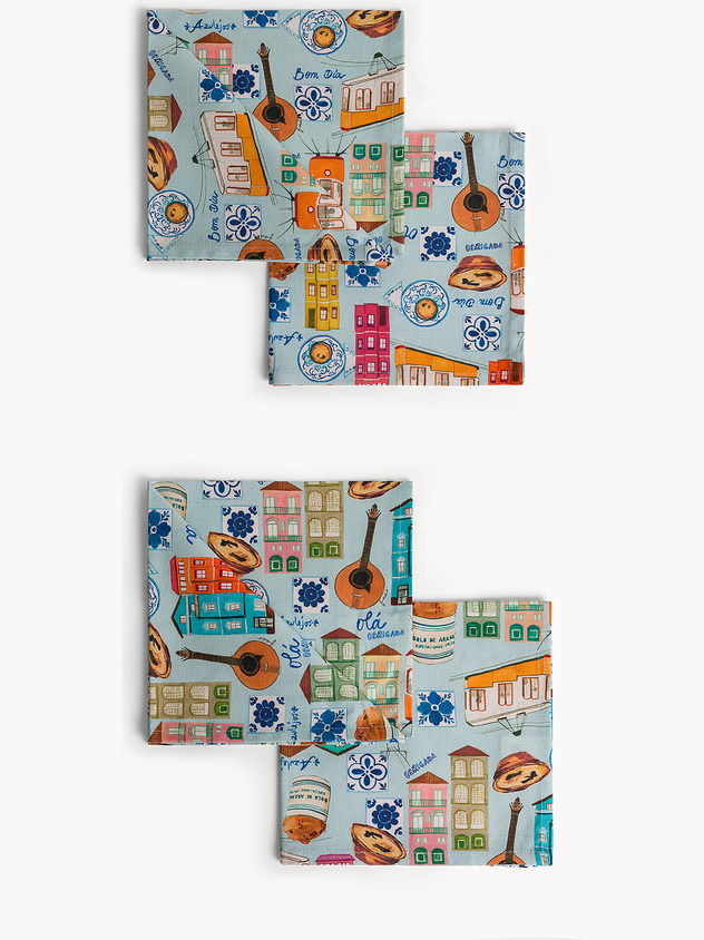 Set of 4 Cotton Panama Napkins Portugal Print