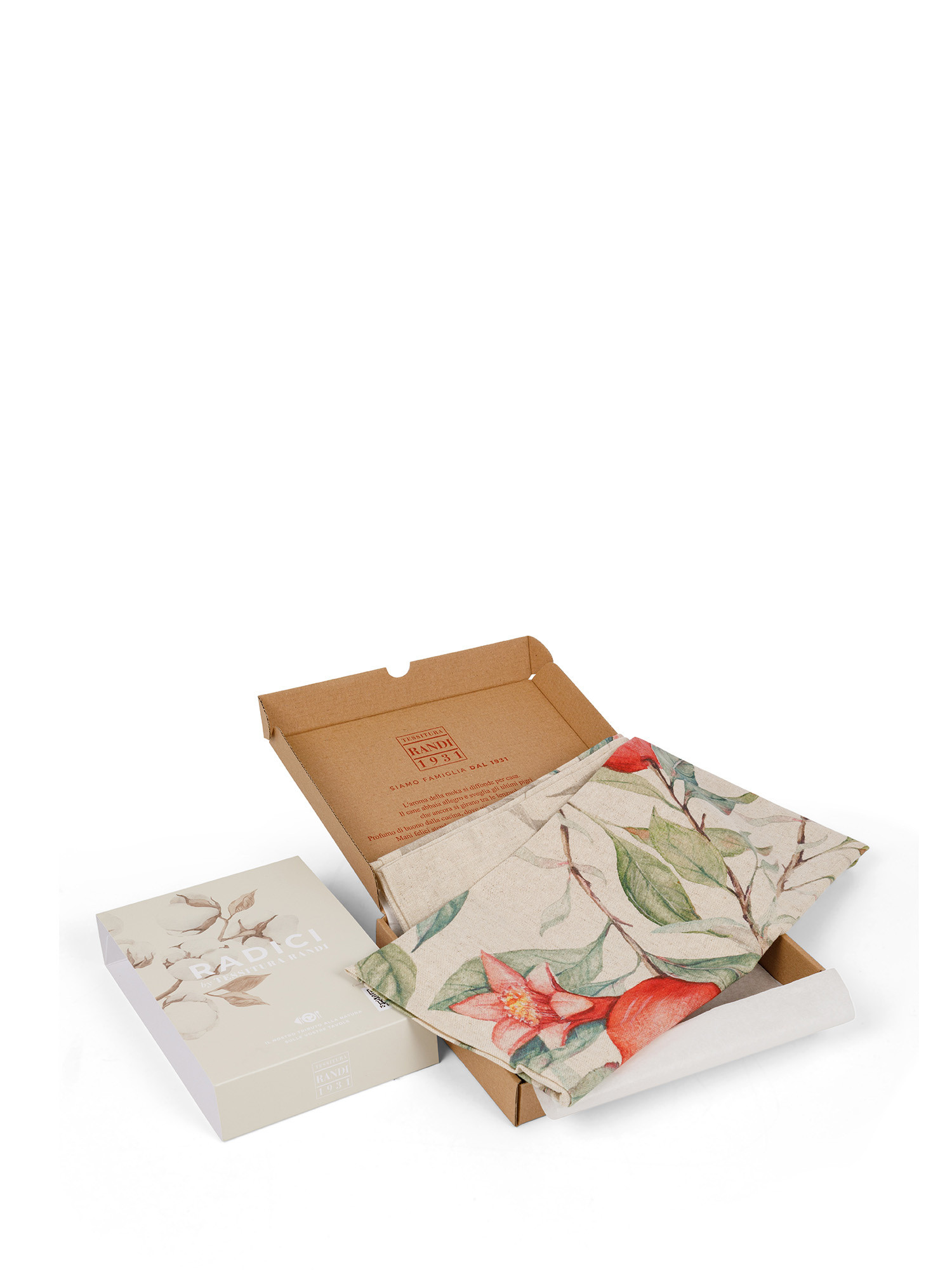 Cotton drill runner with pomegranate motif by Tessitura Randi, White, large image number 2