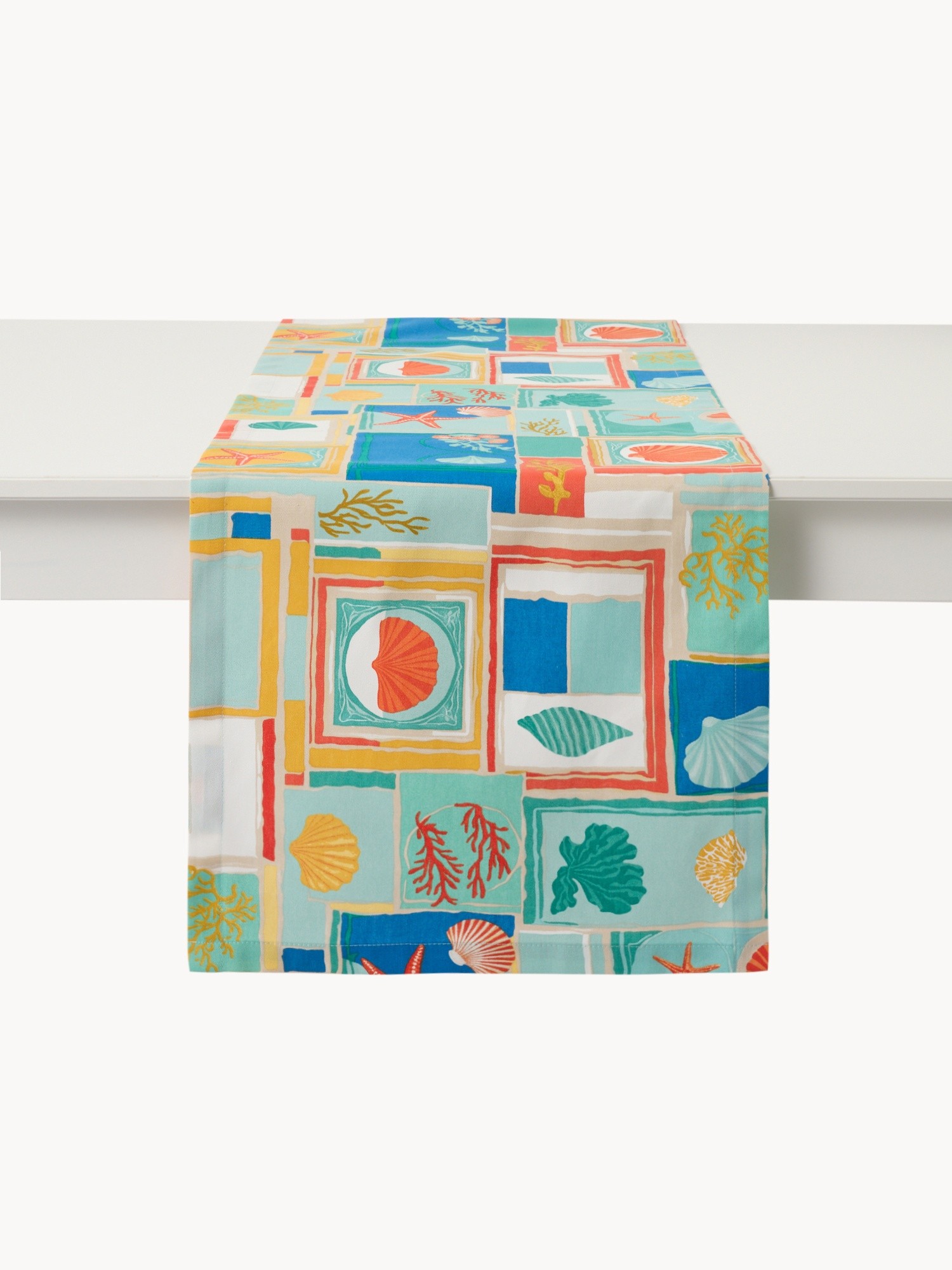 Cotton Panama Table Runner with Geometric Print - Introductory Price, Verde/Azzurro, large image number 0