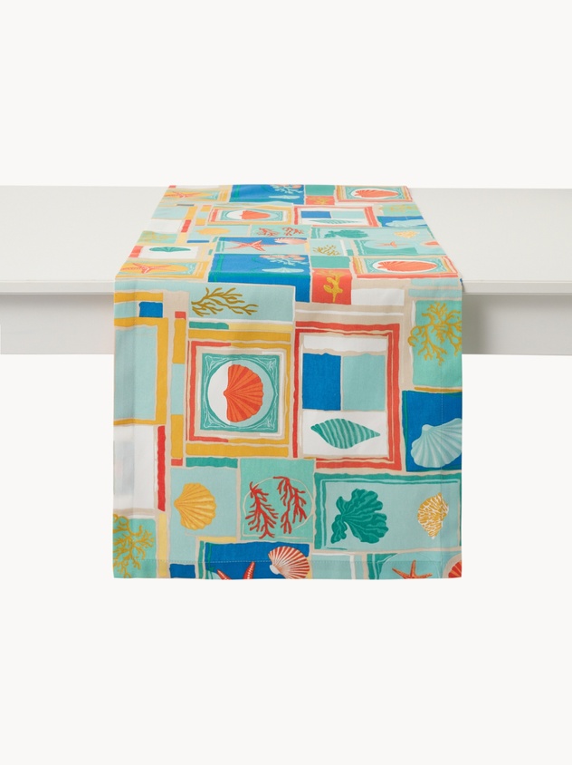 Cotton Panama Table Runner with Geometric Print - Introductory Price